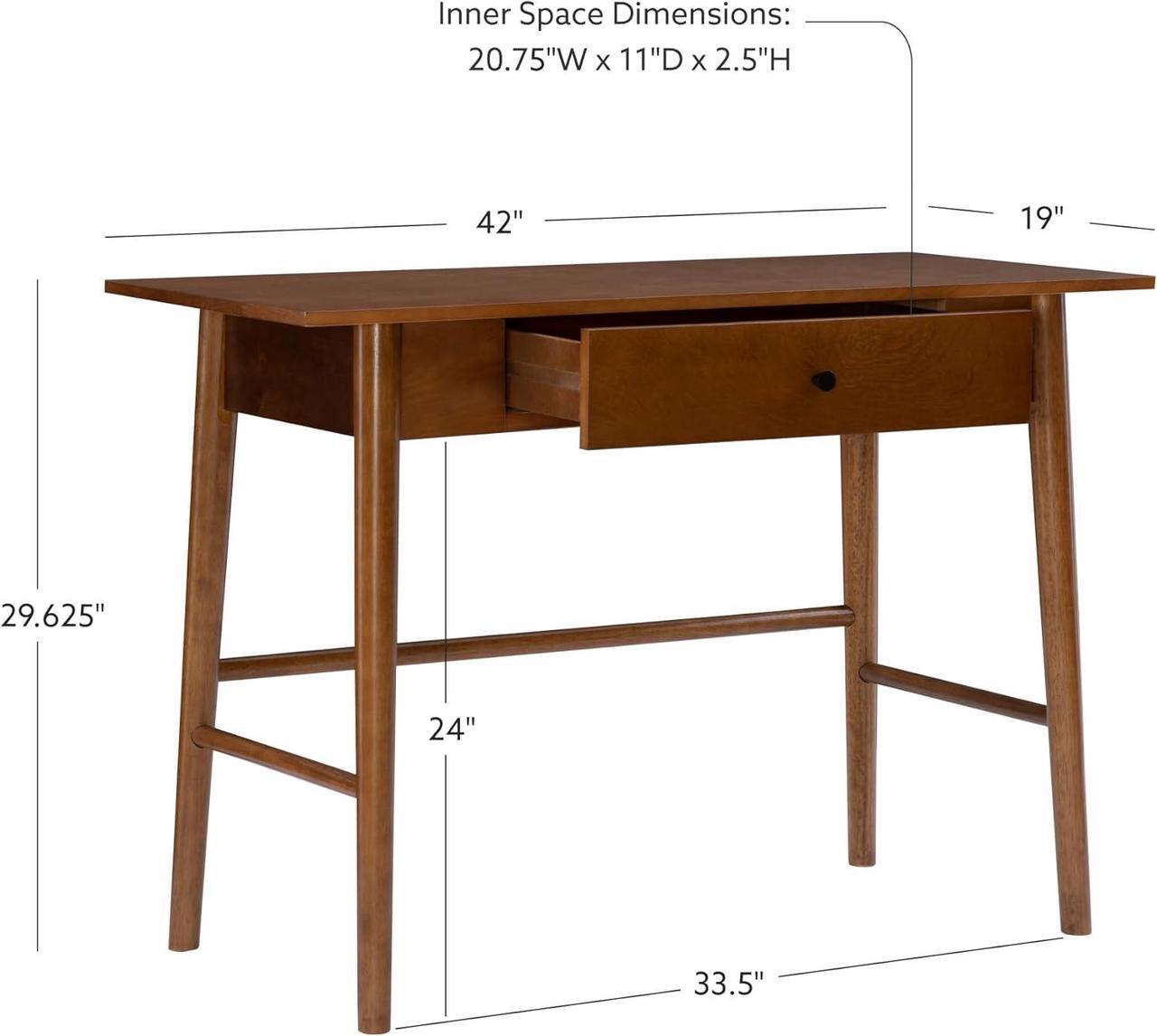 Alt view image 3 of 7 - Linon Melissa Mid-Century Walnut Desk, 42" W x 19" D x 30" H