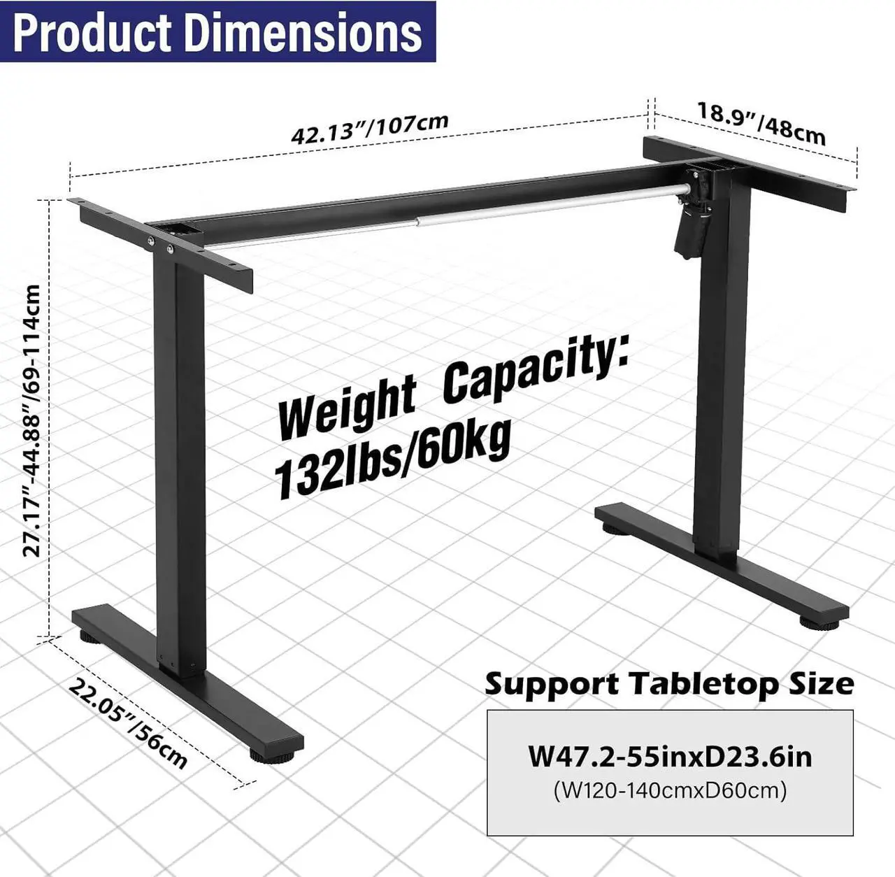 Alt view image 2 of 7 - TOPSKY Single Motor 2-Stage Electric Adjustable Standing Computer Desk for Home and Office with 27.1"-44.8" Adjustable Height Range DF00.01 (Black Frame only)