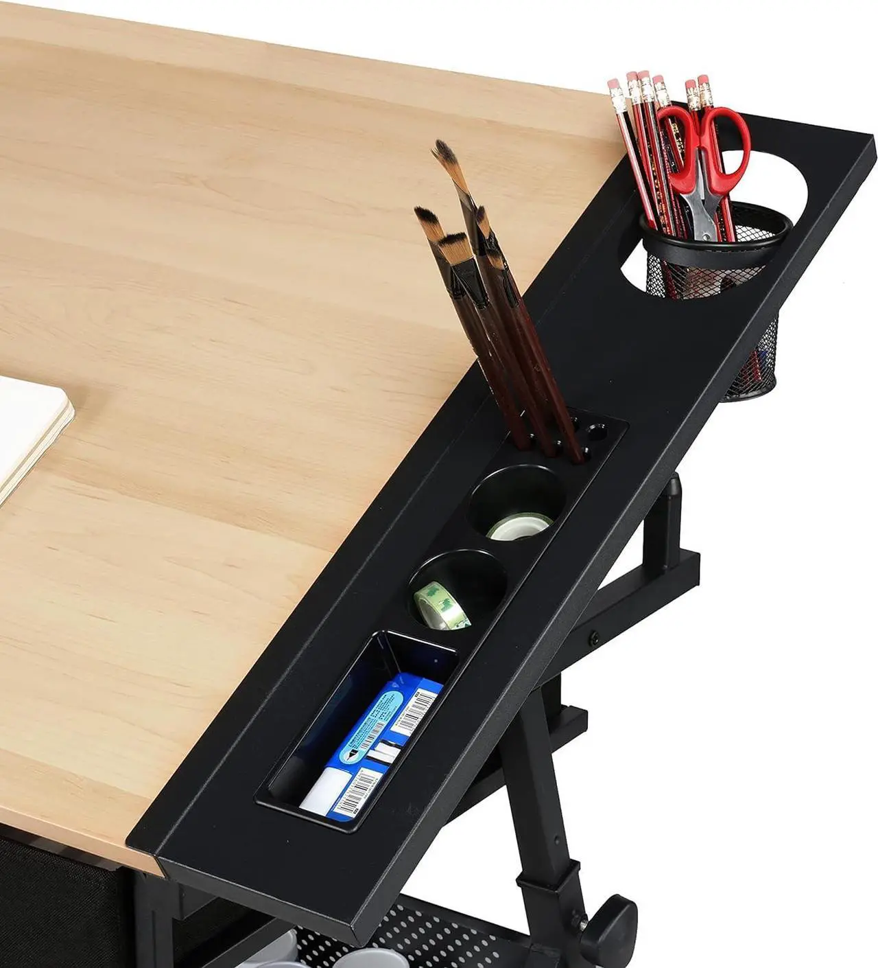Alt view image 7 of 7 - Yaheetech Height Adjustable Drafting Table Drawing Table Artist Desk Tilting Tabletop Art Craft Desk Watercolor Paintings Sketching Work Station w/2 Storage Drawers and Stool for Home Office