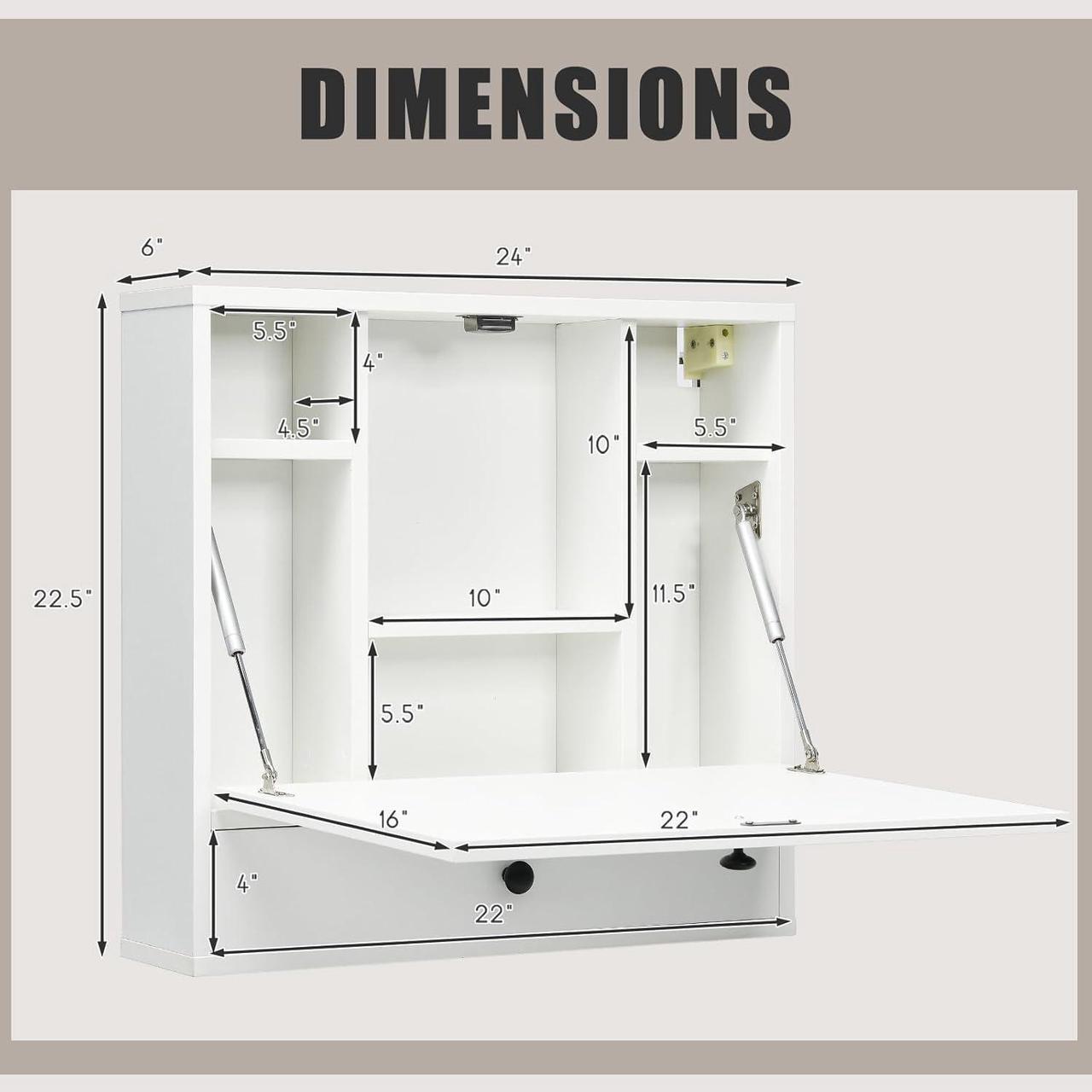 Alt view image 3 of 7 - Folding Wall Desk, Wood Wall Mounted Desk with Storage Drawer and Shelves, Fold Down Wall Mount Laptop Desk, Corner Floating Desk for Small Spaces (White)