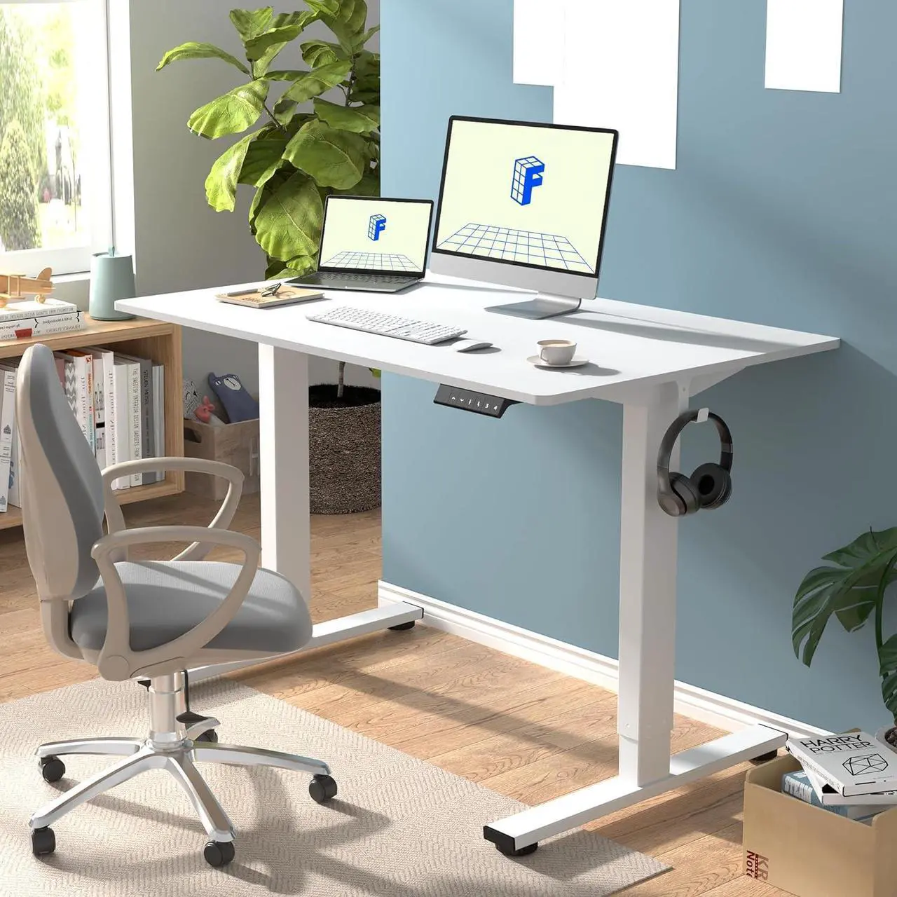 Alt view image 2 of 7 - FLEXISPOT EN1 One-Piece Standing Desk, 48 x 24 Inches Solid Desktop Height Adjustable Desk, Electric Sit Stand Up Desk Home Office Desks (White Frame + White Desktop)