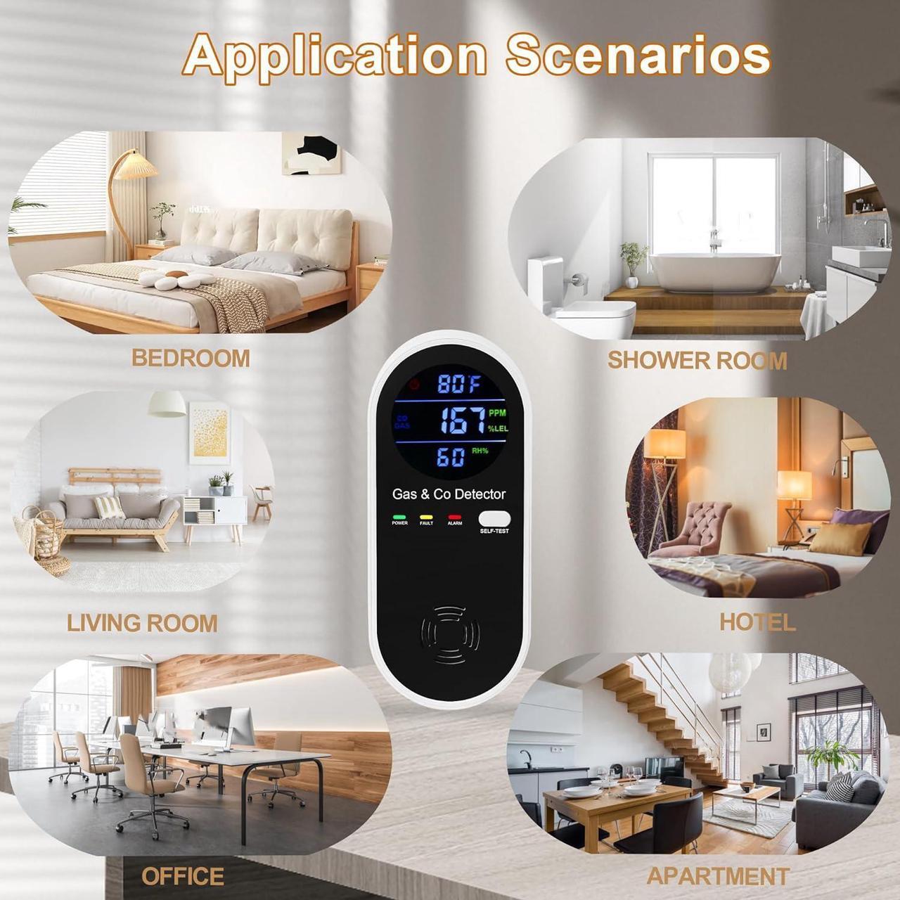 Alt view image 6 of 6 - Combination Natural Gas Detector & Carbon Monoxide Detector, 4-in-1 Carbon Monoxide Alarm,Fahrenheit(°F) & Humidity,Propane,Methane,Gas Detector Alarm & CO Detector for Home,RV,Apartment
