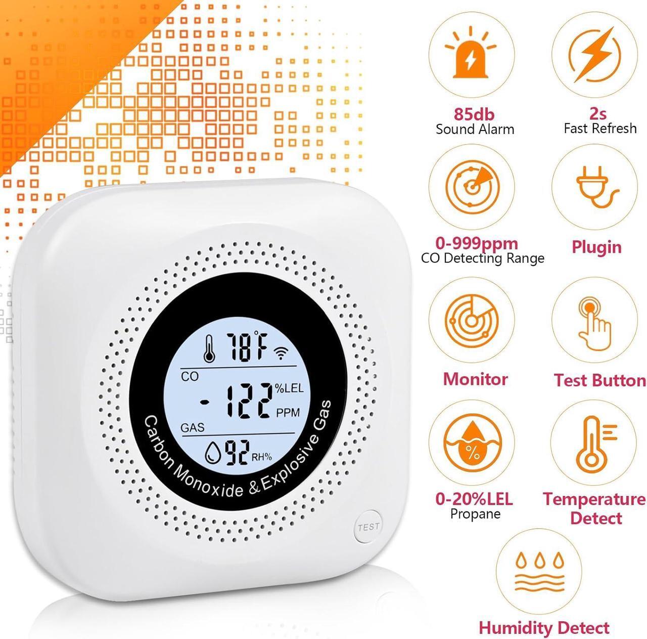 Alt view image 4 of 6 - Carbon Monoxide Detectors, 3Pack 4-in-1 Natural Gas Leak Detector, Portable Carbon Monoxide Detector, Plug in Wall with AC Socket and Temperature & Humidity Monitoring for RV, Home, Hotel (White)
