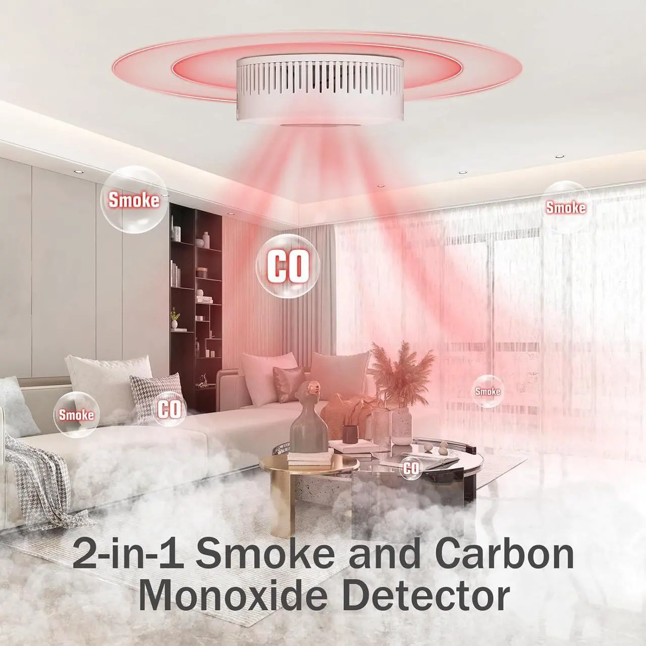 Alt view image 2 of 7 - 2-in-1 Smoke and Carbon Monoxide Detector 10-Year Battery-Powered CO Alarm with Clear LCD Display and Sound Warning for Home Reliable Detector for Enhanced Safety and Protection (Includes Batteries)