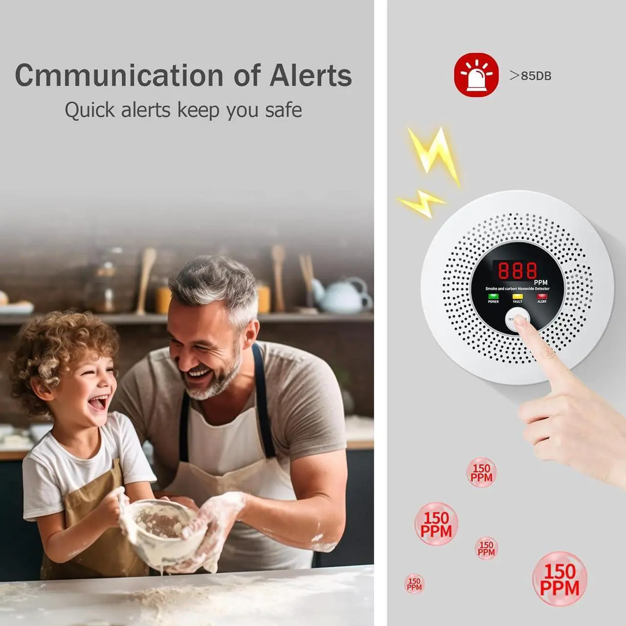 Alt view image 4 of 7 - 2-in-1 Smoke and Carbon Monoxide Detector 10-Year Battery-Powered CO Alarm with Clear LCD Display and Sound Warning for Home Reliable Detector for Enhanced Safety and Protection (Includes Batteries)