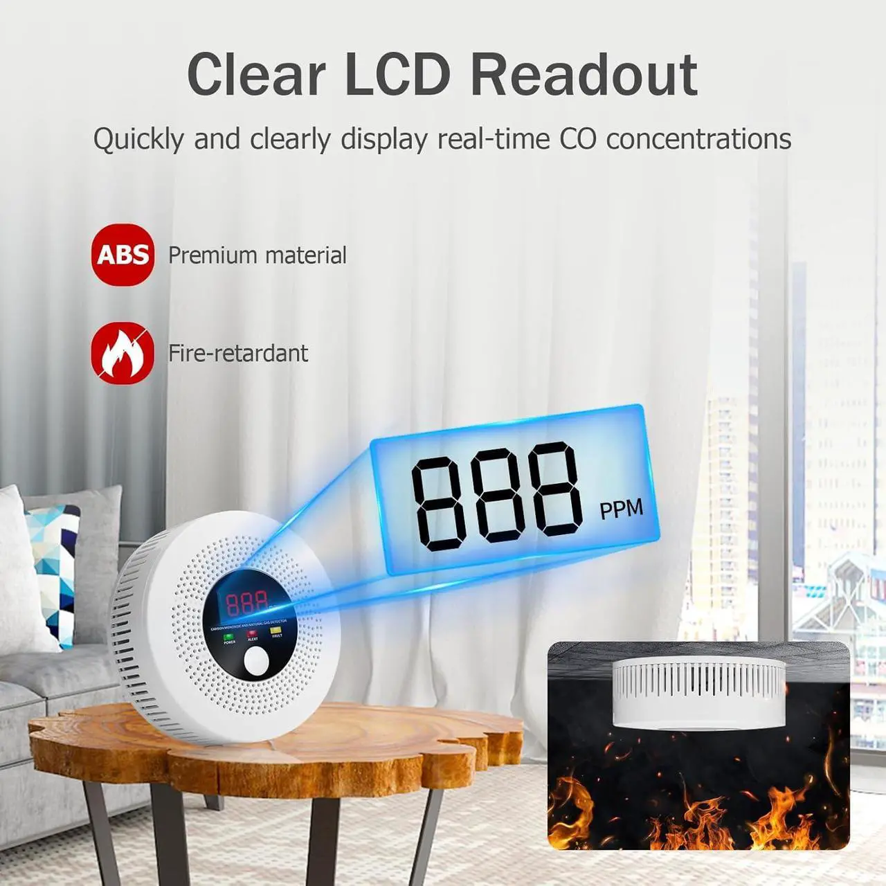Alt view image 5 of 7 - 2-in-1 Smoke and Carbon Monoxide Detector 10-Year Battery-Powered CO Alarm with Clear LCD Display and Sound Warning for Home Reliable Detector for Enhanced Safety and Protection (Includes Batteries)
