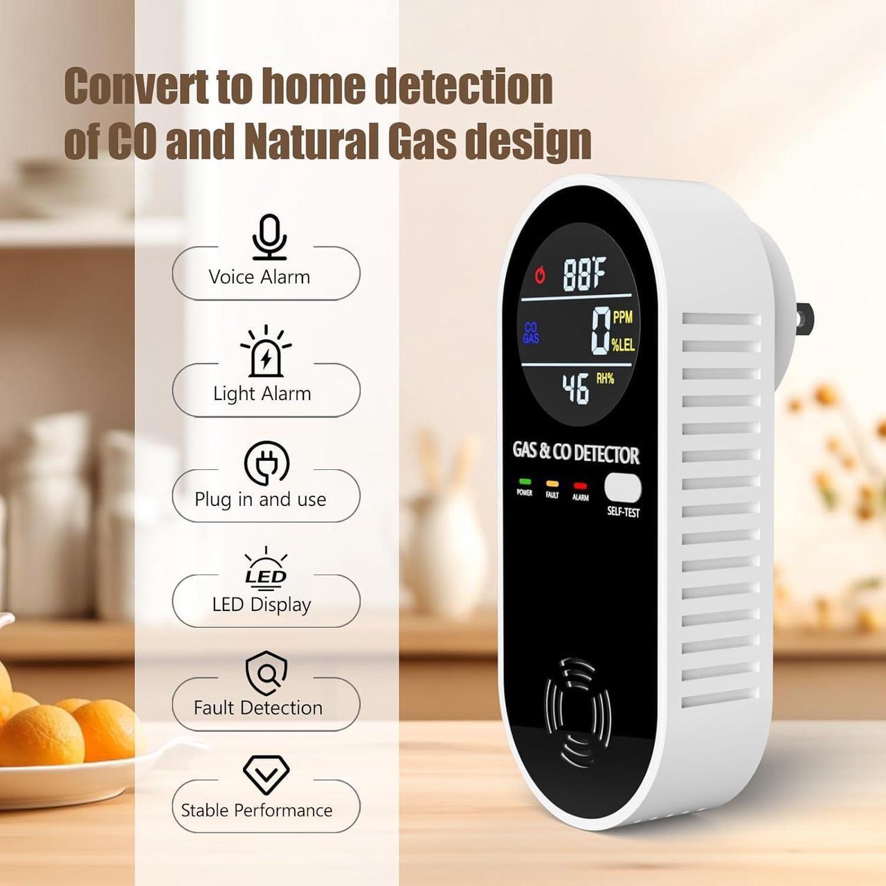 Alt view image 3 of 6 - Plug in Natural Gas Detector  Carbon Monoxide Detector 4 in1 CO Methane Combustible Combination Gas Detector Plug and Play for RV Home Travel