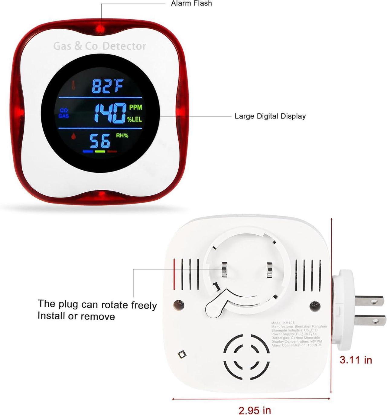 Alt view image 2 of 6 - Plug in Gas & Carbon Monoxide Detector,4-in-1 Natural Gas Leak Detector,Carbon Monoxide Alarm,°F&Humidity,Combination CO & Propane Detector for Home,RV
