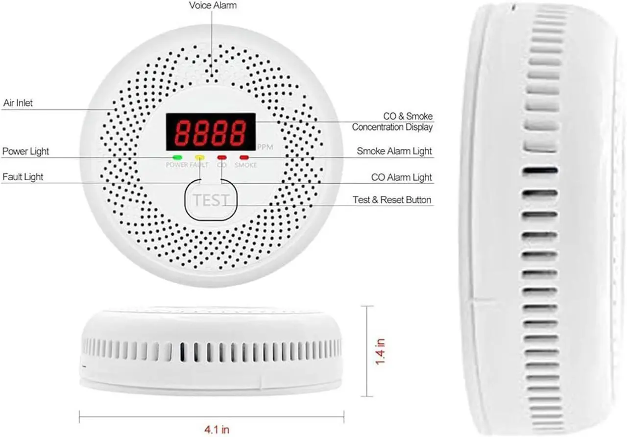 Alt view image 2 of 7 - Carbon Monoxide and Smoke Detector, LCD Display, Battery Powered, Dual sensors, 85dB Voice Alarm and Real-time Tracking, Suitable for Home/Kitchen/Bedroom/RV (Small Screen, 2Pack-CO&Smoke)