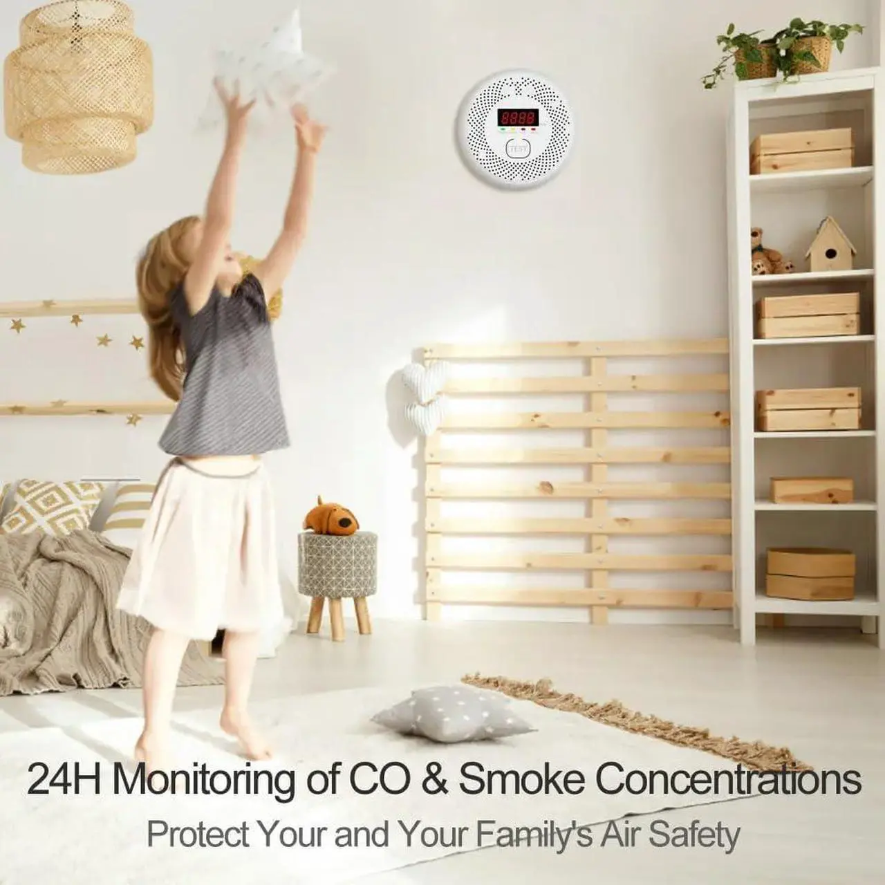 Alt view image 4 of 7 - Carbon Monoxide and Smoke Detector, LCD Display, Battery Powered, Dual sensors, 85dB Voice Alarm and Real-time Tracking, Suitable for Home/Kitchen/Bedroom/RV (Small Screen, 2Pack-CO&Smoke)
