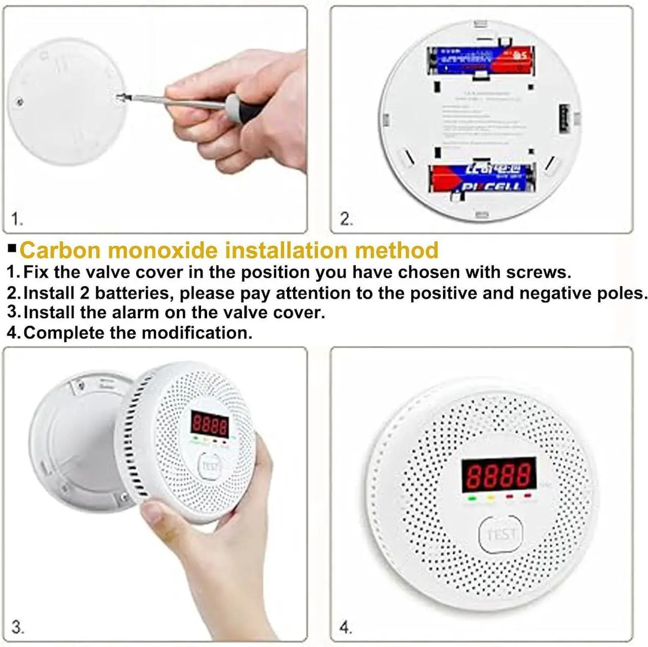 Alt view image 3 of 7 - Carbon Monoxide and Smoke Detector, LCD Display, Battery Powered, Dual sensors, 85dB Voice Alarm and Real-time Tracking, Suitable for Home/Kitchen/Bedroom/RV (Small Screen, 2Pack-CO&Smoke)