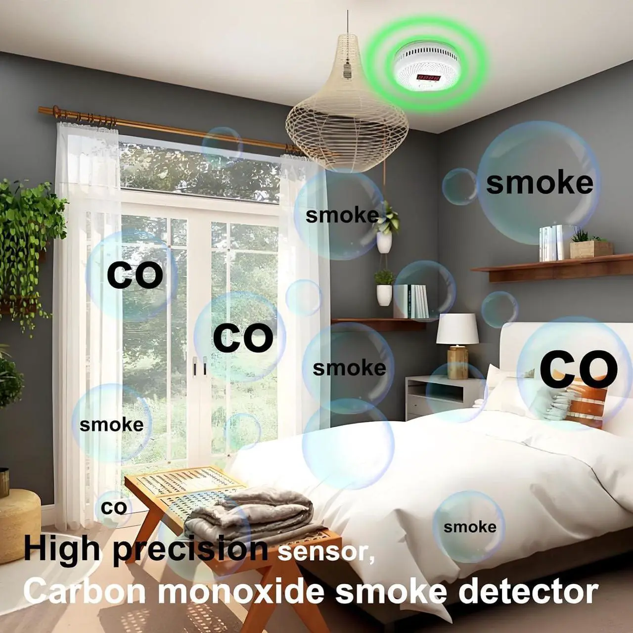 Alt view image 7 of 7 - Carbon Monoxide and Smoke Detector, LCD Display, Battery Powered, Dual sensors, 85dB Voice Alarm and Real-time Tracking, Suitable for Home/Kitchen/Bedroom/RV (Small Screen, 2Pack-CO&Smoke)