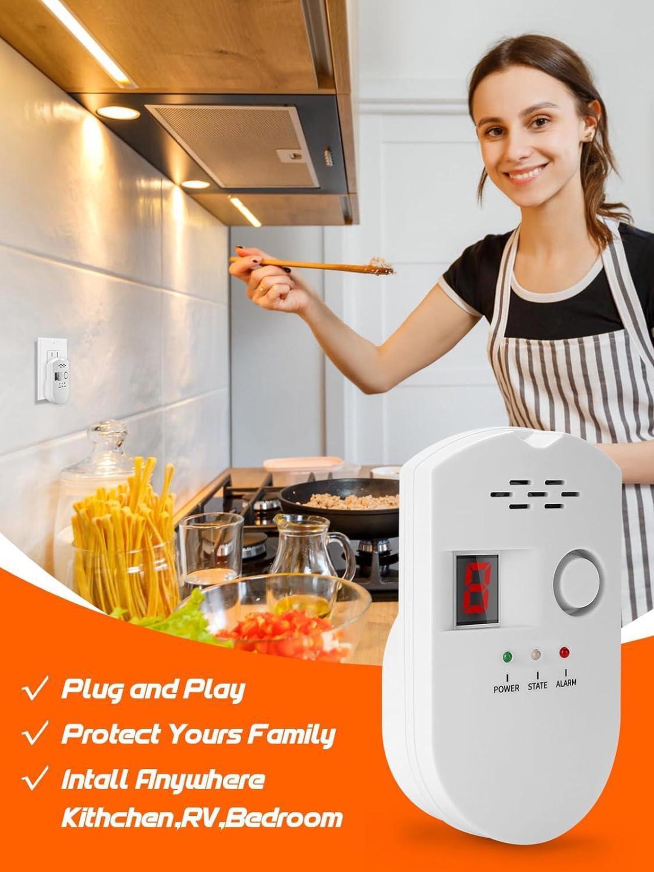 Alt view image 6 of 7 - Natural Gas Leak Detector, Plug-in Propane Natural Gas Detector for Home Kitchen RV, Combustible & Explosive Gas Alarm for LPG, LNG, Methane