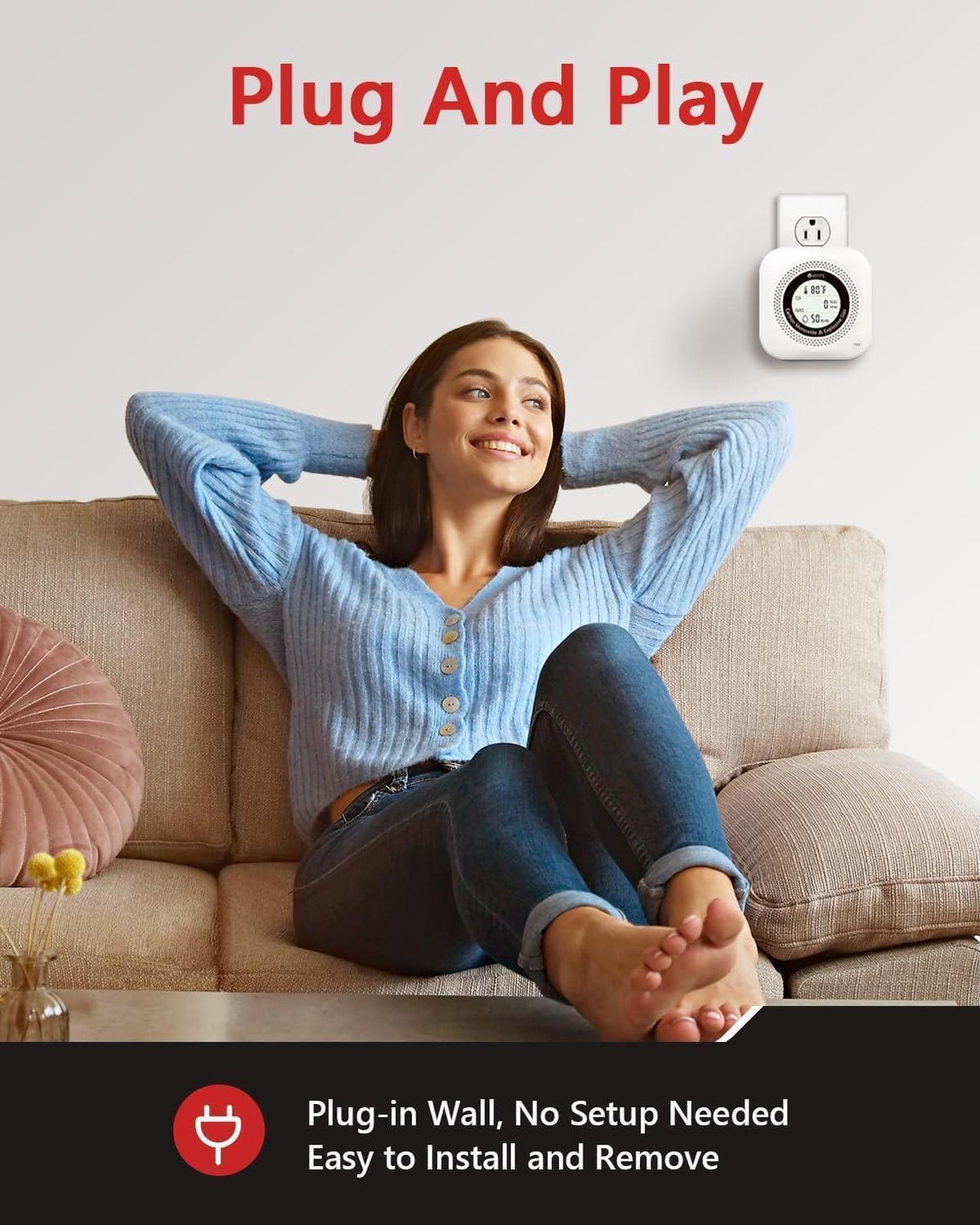 Alt view image 3 of 7 - Carbon Monoxide Detectors Plug in, 4 in 1 Natural Gas, CO, Propane, Temp, Humidity & Explosive Gas Alarm for Home, Hotel, Kitchen, Camper
