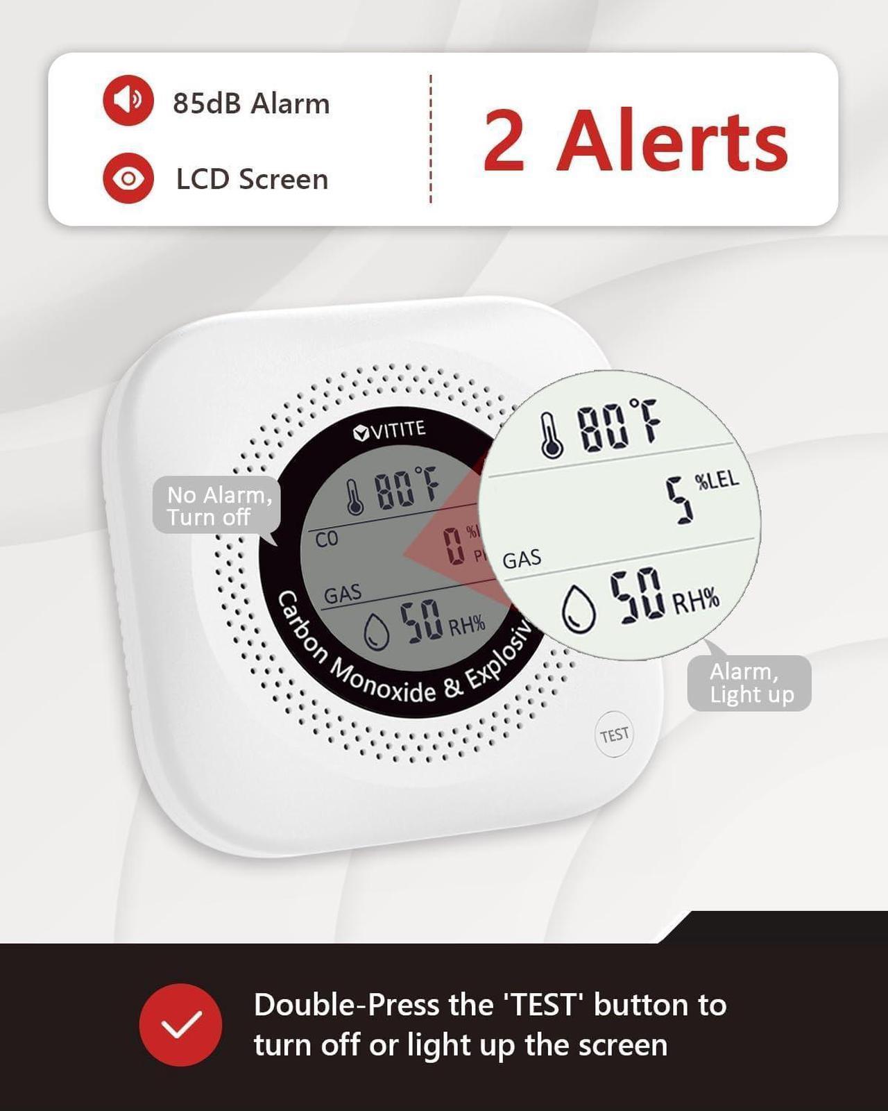 Alt view image 4 of 7 - Carbon Monoxide Detectors Plug in, 4 in 1 Natural Gas, CO, Propane, Temp, Humidity & Explosive Gas Alarm for Home, Hotel, Kitchen, Camper