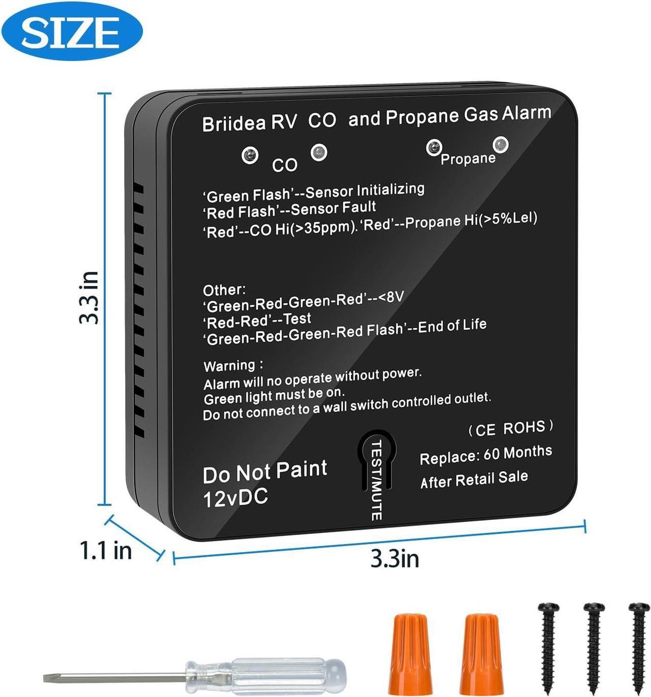 Alt view image 2 of 7 - RV Carbon Monoxide & Propane Gas Alarm, Briidea Dual LP/CO Alarm, Separate LED Indicators, 100dB Loud, Early Warning Safety System, 12 VDC, Black