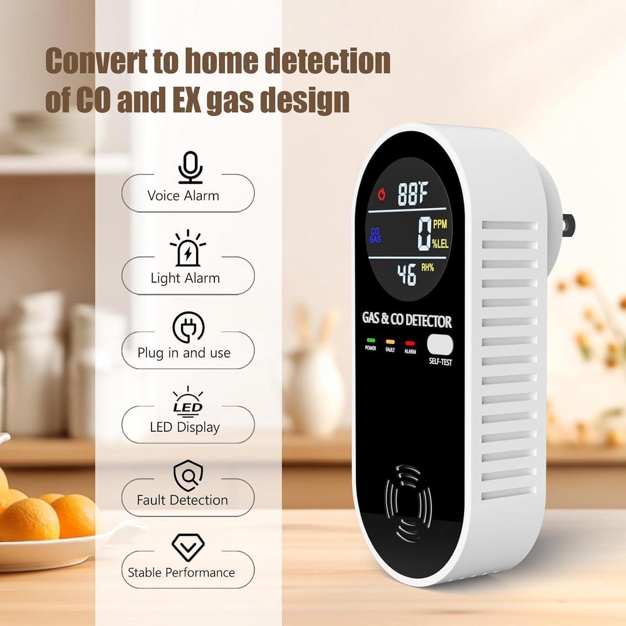 Alt view image 3 of 6 - Plug in Natural Gas Detector  Carbon Monoxide Detector LPG CO Methane Combustible Combination Gas Detector Plug and Play for RV Home Travel
