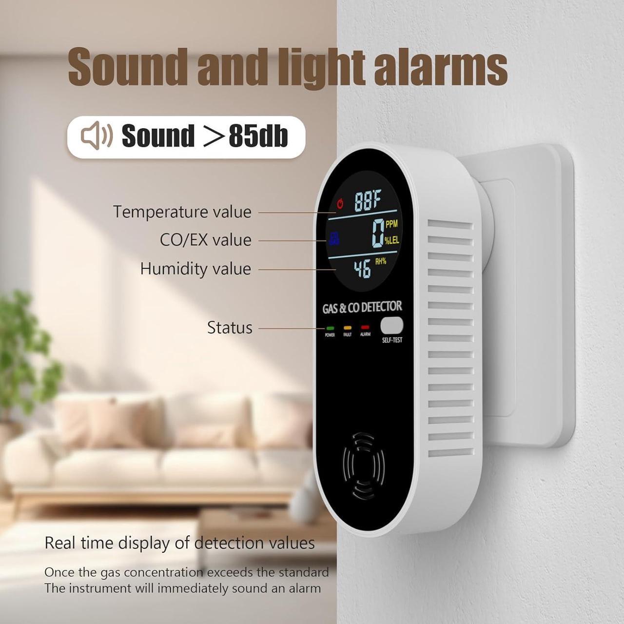Alt view image 5 of 6 - Plug in Natural Gas Detector  Carbon Monoxide Detector LPG CO Methane Combustible Combination Gas Detector Plug and Play for RV Home Travel
