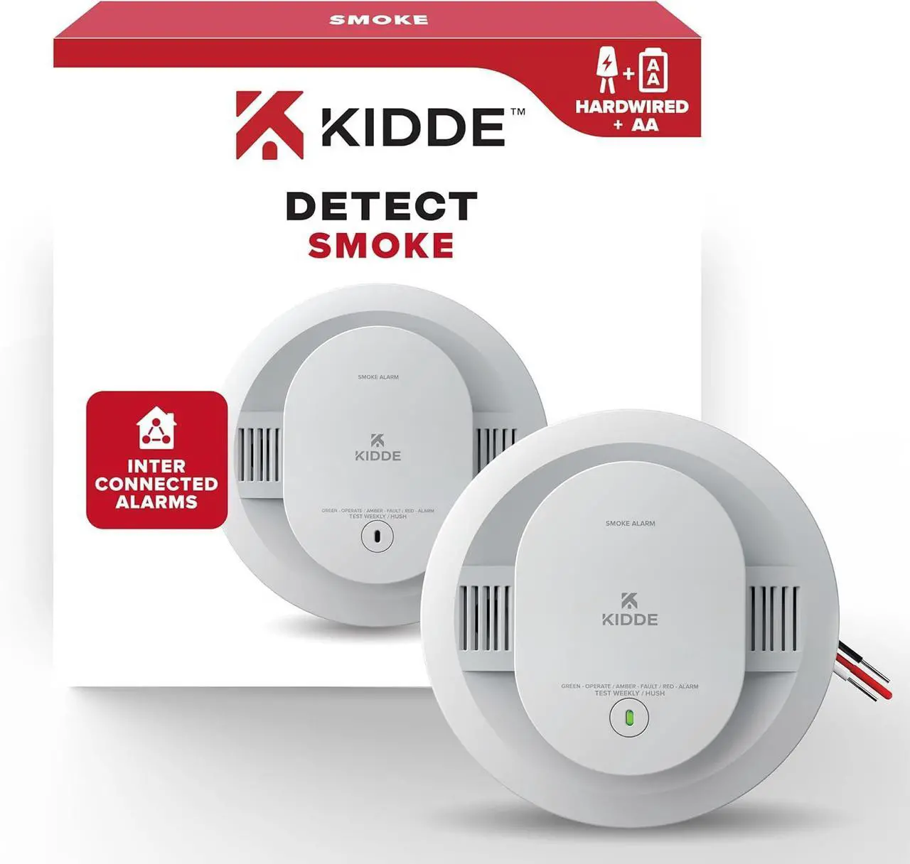 Main image of Kidde Hardwired Smoke Detector, AA Battery Backup, Interconnectable, LED Warning Light Indicators