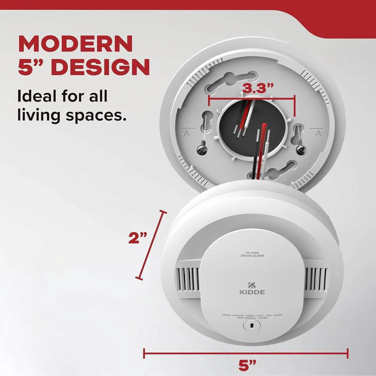 Alt view image 3 of 7 - Kidde Hardwired Smoke Detector, AA Battery Backup, Interconnectable, LED Warning Light Indicators
