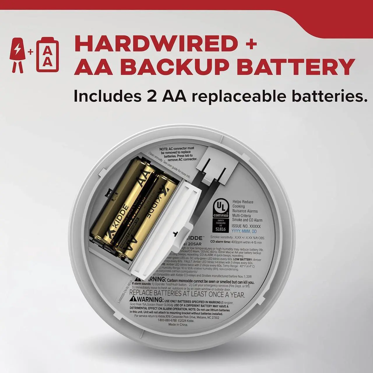 Alt view image 4 of 7 - Kidde Hardwired Smoke Detector, AA Battery Backup, Interconnectable, LED Warning Light Indicators