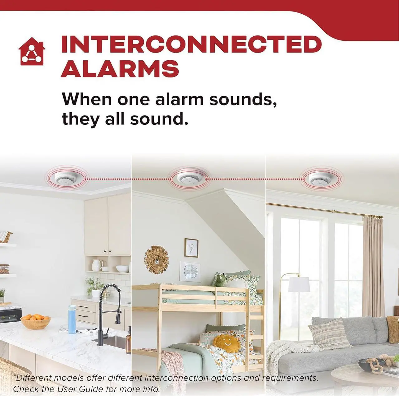 Alt view image 7 of 7 - Kidde Hardwired Smoke Detector, AA Battery Backup, Interconnectable, LED Warning Light Indicators