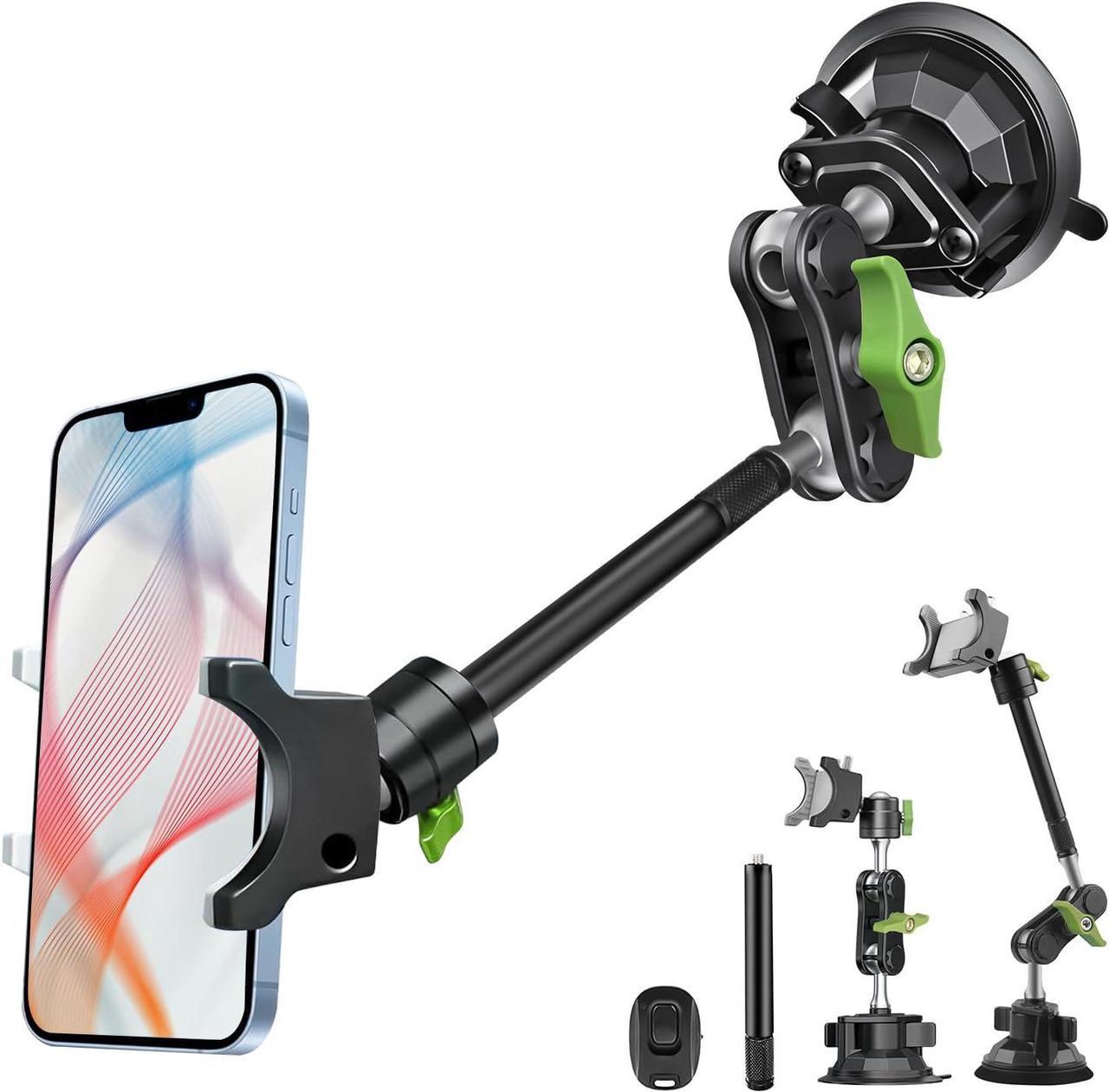 Main image of HEMMOTOP Suction Cup Car Phone Mount, 12 in Heavy Duty Metal Cell Phone Holder for Windshield, 360° Rotation Vacuum Magic Arm for iPhone All Smartphone & Cars Truck