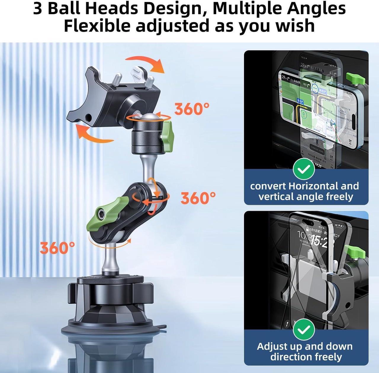 Alt view image 4 of 7 - HEMMOTOP Suction Cup Car Phone Mount, 12 in Heavy Duty Metal Cell Phone Holder for Windshield, 360° Rotation Vacuum Magic Arm for iPhone All Smartphone & Cars Truck