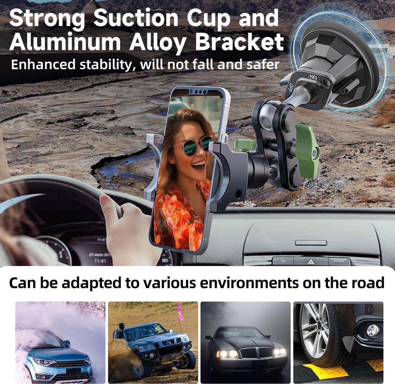 Alt view image 5 of 7 - HEMMOTOP Suction Cup Car Phone Mount, 12 in Heavy Duty Metal Cell Phone Holder for Windshield, 360° Rotation Vacuum Magic Arm for iPhone All Smartphone & Cars Truck