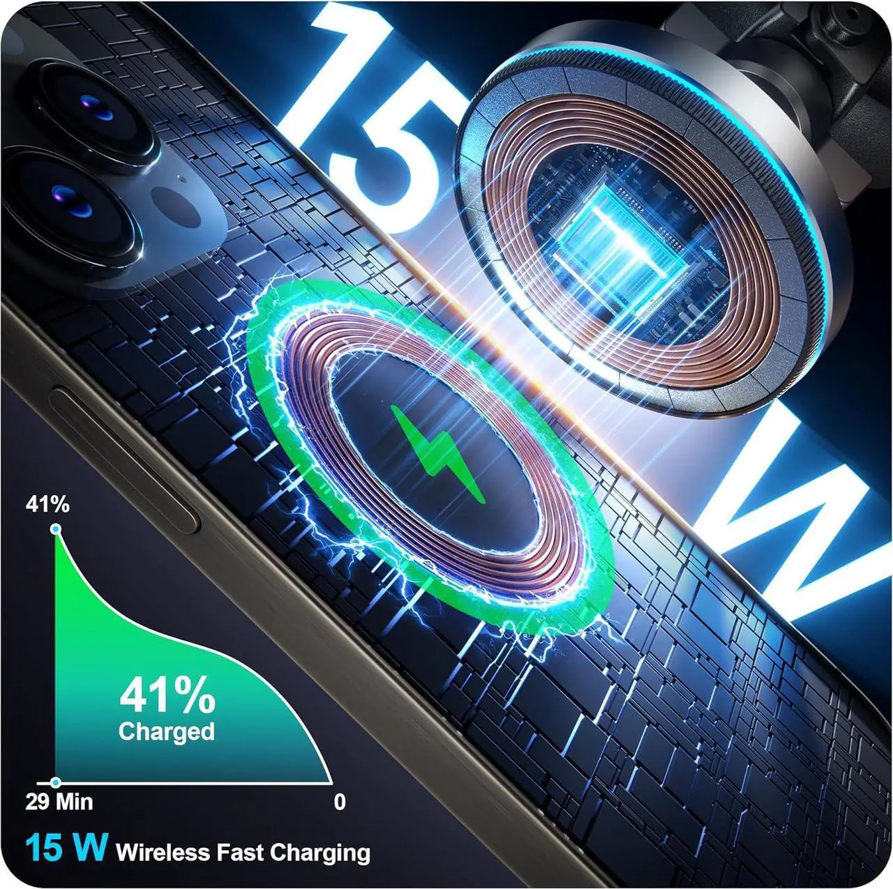 Alt view image 3 of 7 - Beser for MagSafe Car Mount Charger, (4.13 lbf) Large Magnetic, 15W Qi Wireless Charger for Car, Vent/Dashboard, Phone Holder for iPhone 16/15/14/13/12 Series, 7 Color Lights, Aluminium, Black