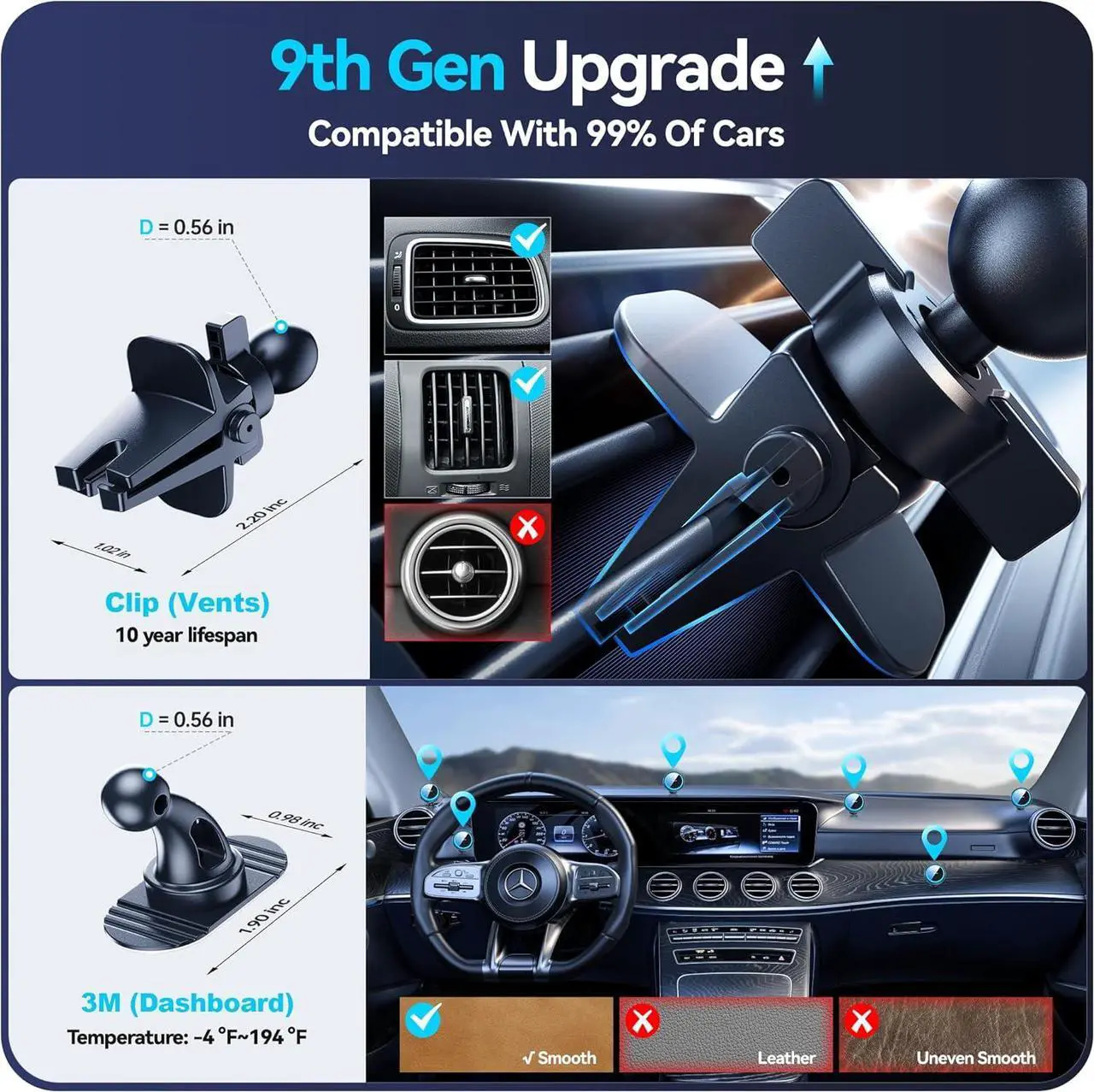 Alt view image 6 of 7 - Beser for MagSafe Car Mount Charger, (4.13 lbf) Large Magnetic, 15W Qi Wireless Charger for Car, Vent/Dashboard, Phone Holder for iPhone 16/15/14/13/12 Series, 7 Color Lights, Aluminium, Black