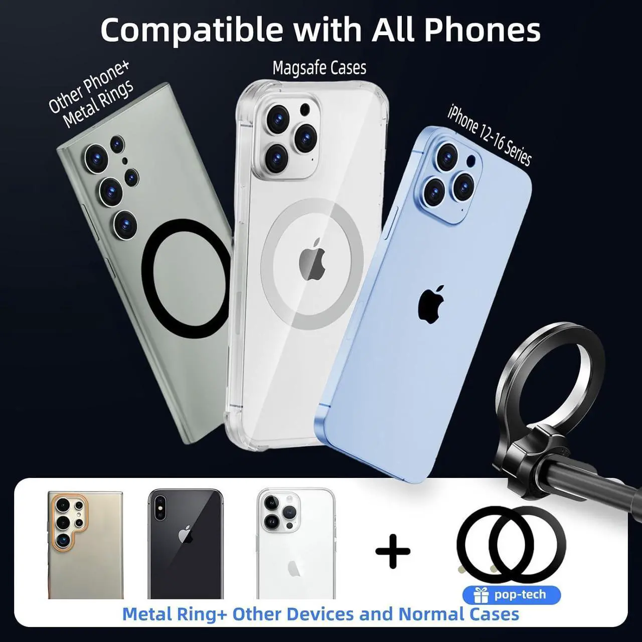 Alt view image 6 of 6 - pop-tech for MagSafe Car Mount, [Aviation-Grade Aluminum] Universal Magnetic Phone Holder for Car Windshield Dashboard, Strong Magnet Cellphone Mount Fit for iPhone 16 Pro Max 15 14 13 12 Series