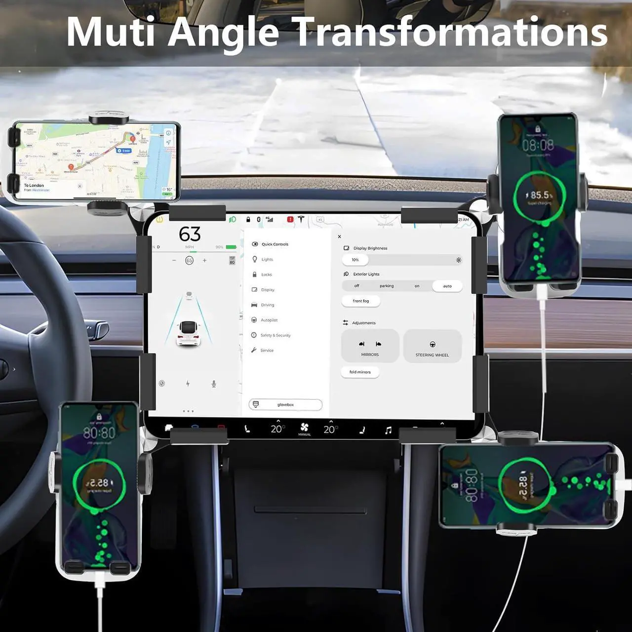 Alt view image 4 of 7 - Phone Mount for Tesla Model 3/Y Accessories 2025, for Adjustable Universal Tesla Phone Mount for Tesla Model 3/Y/Cybertruck Screen, Non-Adhesive for Tesla Phone Holder Fits All Phone