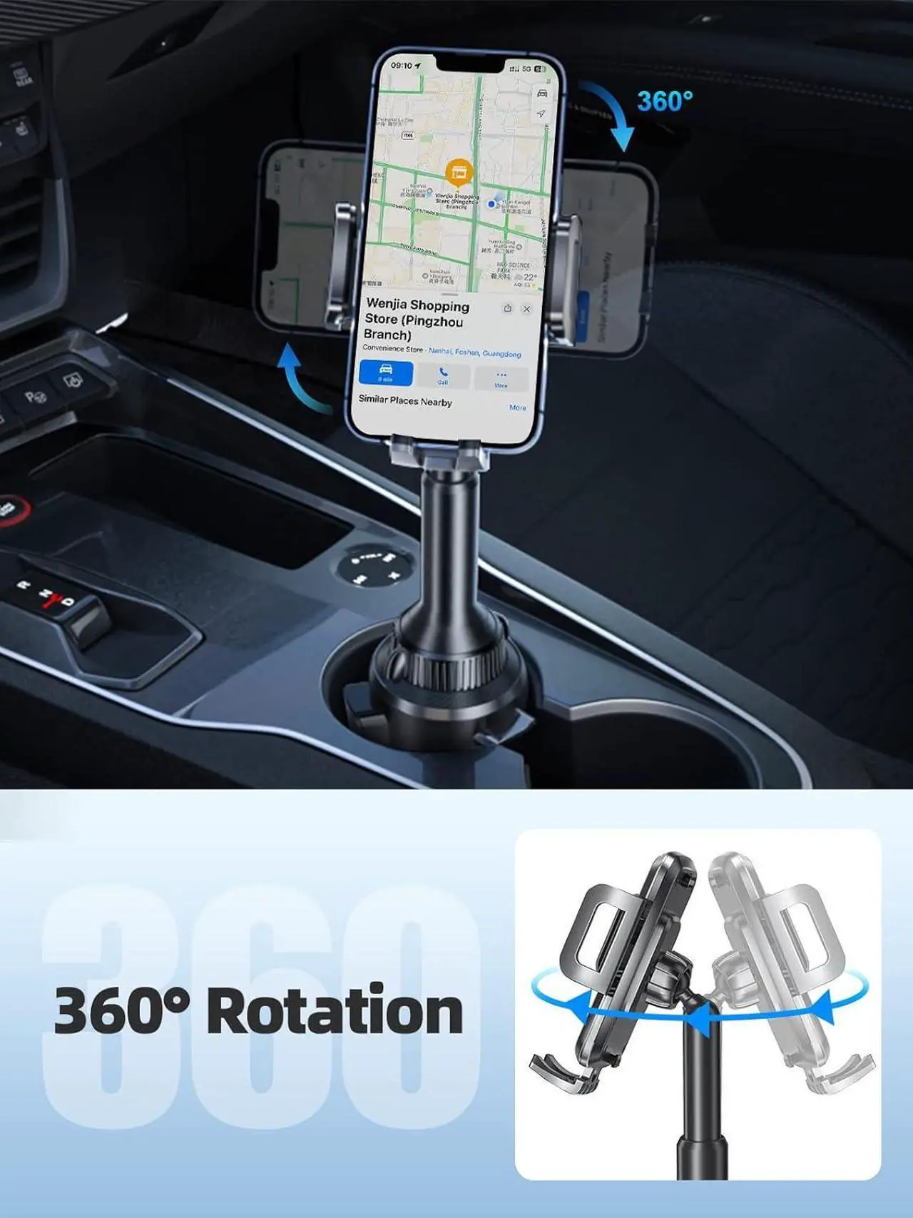 Alt view image 3 of 7 - TOPGO Cup Phone Holder for Car, [Upgraded Telescopic Arm & Firmly Stable] Cup Phone Mount for iPhone 16 and More Smartphone - Black