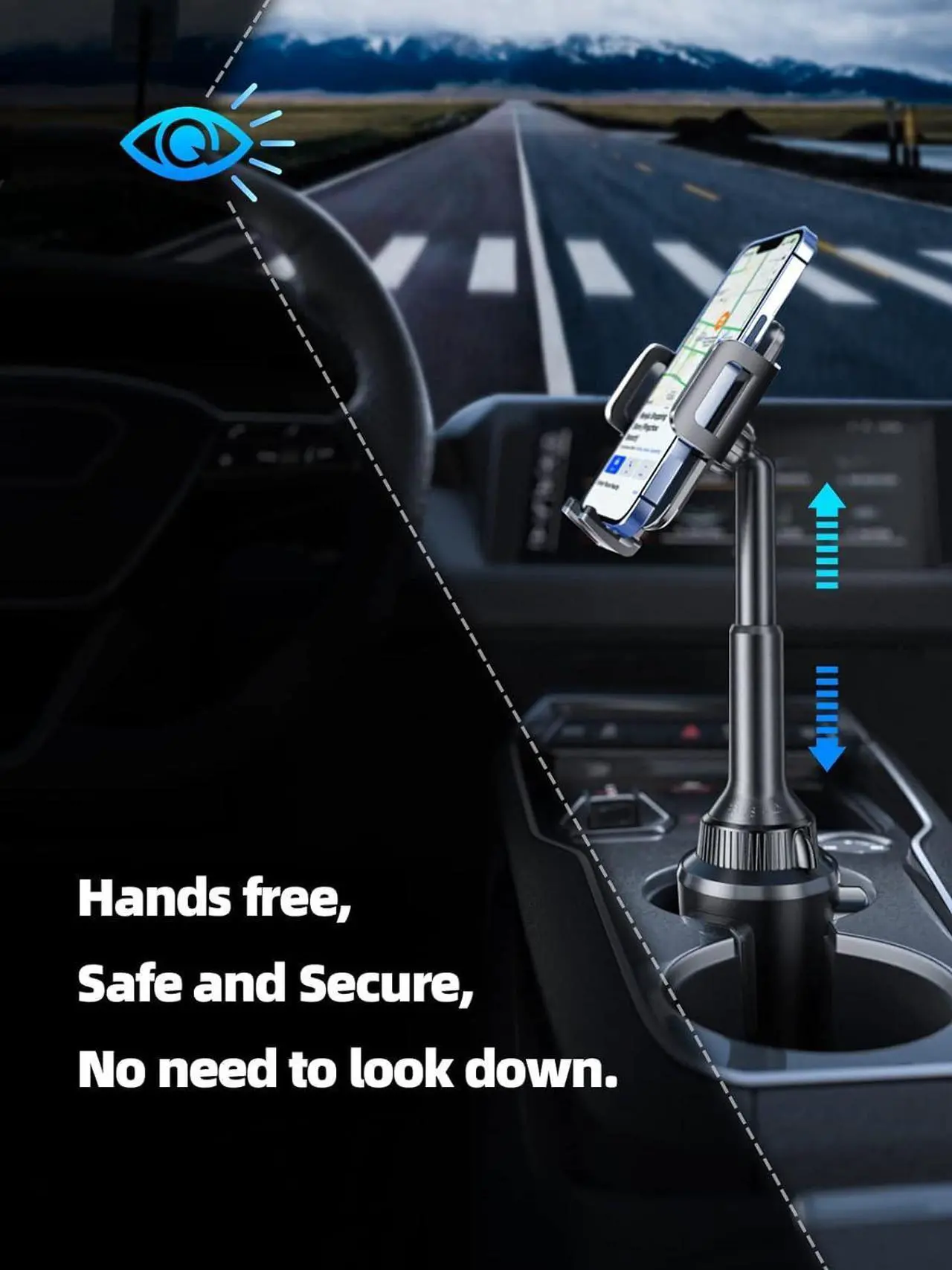 Alt view image 2 of 7 - TOPGO Cup Phone Holder for Car, [Upgraded Telescopic Arm & Firmly Stable] Cup Phone Mount for iPhone 16 and More Smartphone - Black