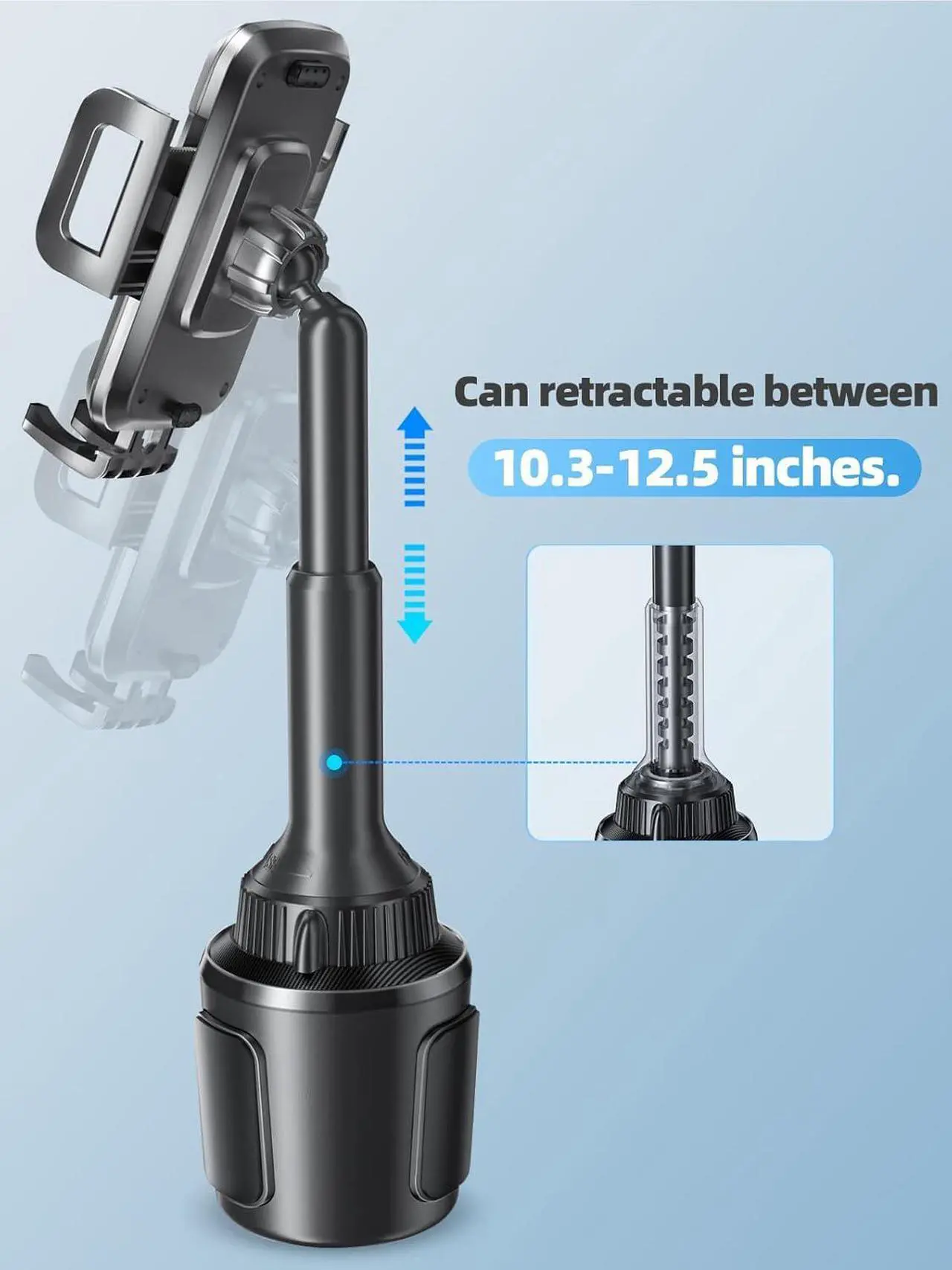 Alt view image 4 of 7 - TOPGO Cup Phone Holder for Car, [Upgraded Telescopic Arm & Firmly Stable] Cup Phone Mount for iPhone 16 and More Smartphone - Black