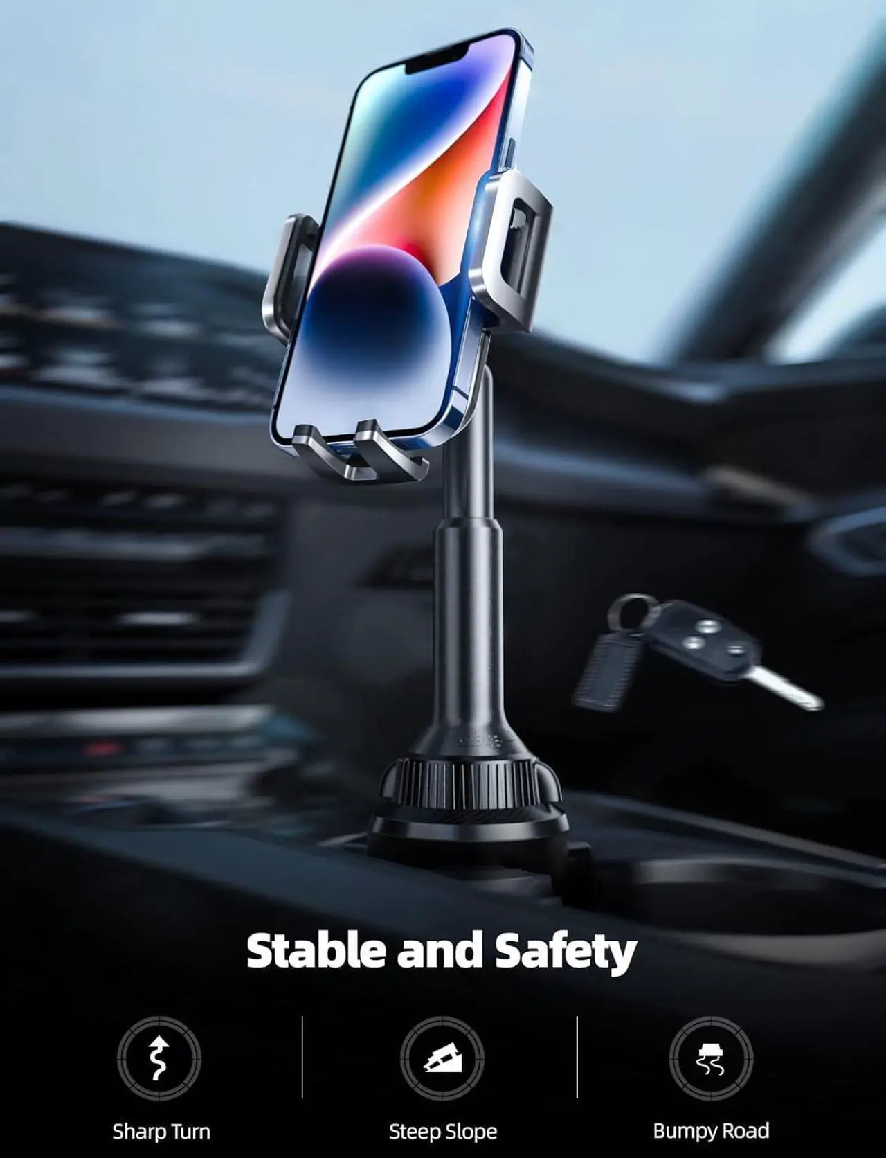 Alt view image 7 of 7 - TOPGO Cup Phone Holder for Car, [Upgraded Telescopic Arm & Firmly Stable] Cup Phone Mount for iPhone 16 and More Smartphone - Black