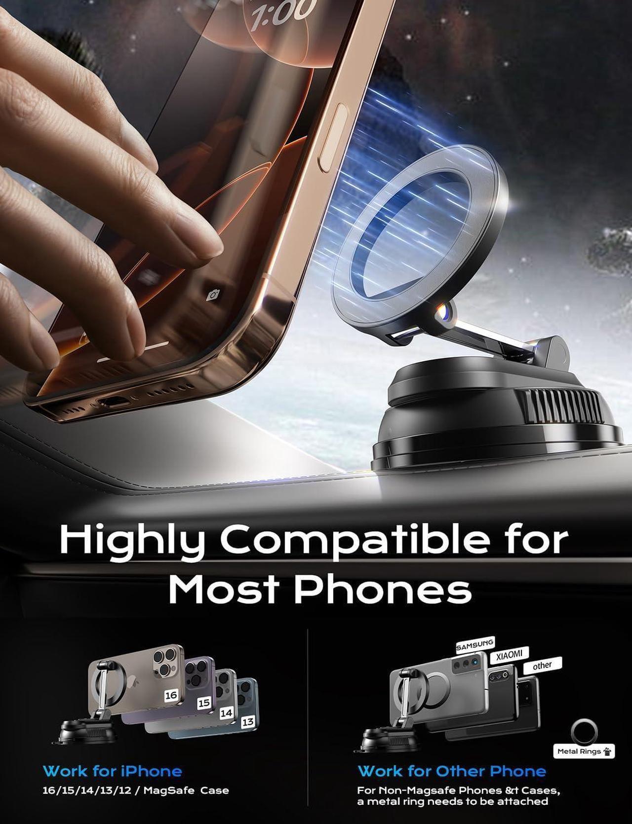 Alt view image 4 of 7 - Car Phone Holder for Magsafe,Ultra Magnetic and Strong Suction 360° Adjustable Car Phone Mount,Portable Magnetic Cell Phone Holders for Your Car for iPhone16/15/14/13/12 Series