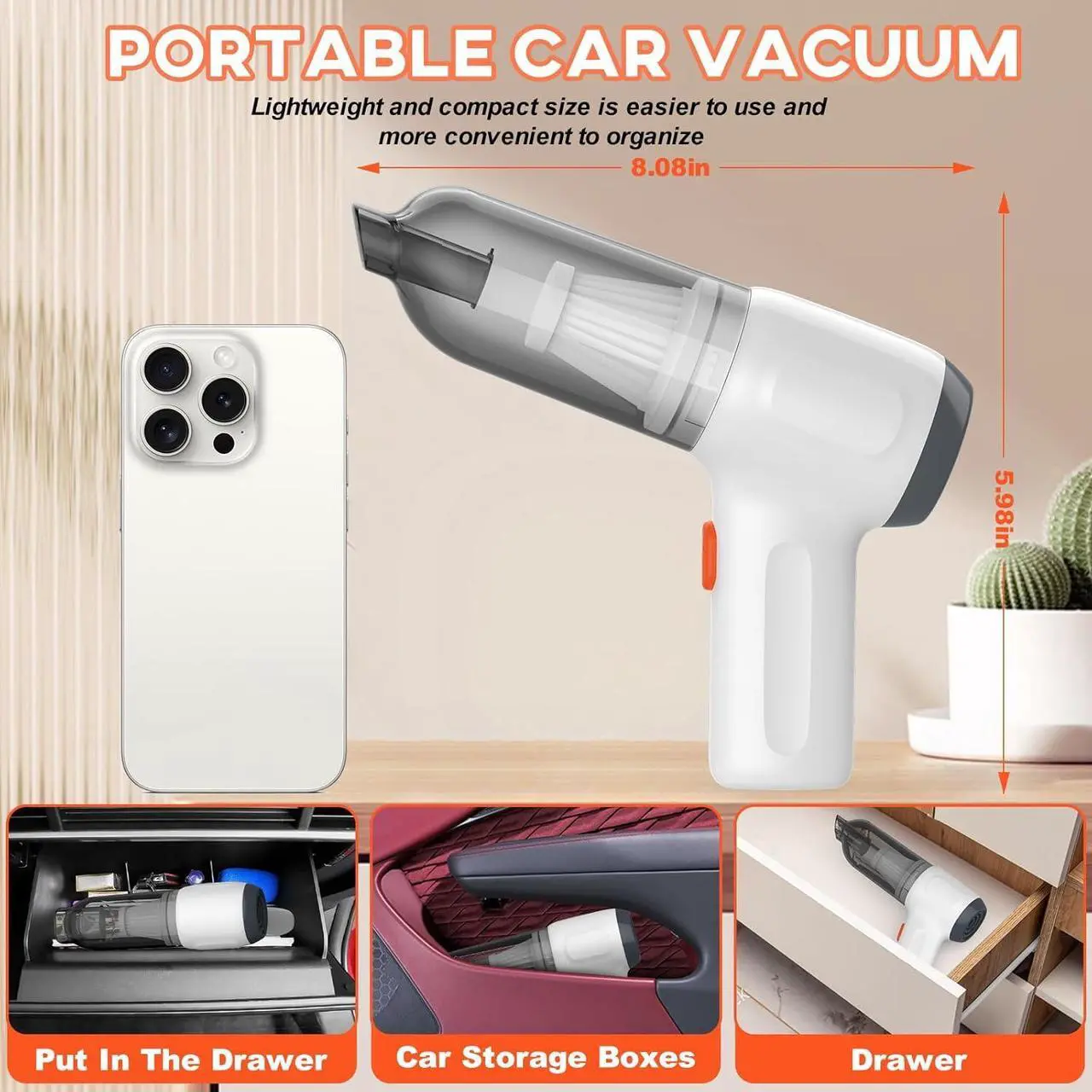 Alt view image 7 of 7 - Handheld Car Vacuum Cleaner, 15000PA Mini Hand Held Vacuum Portable Cordless 3 in 1 Dust Buster & Air Blower & Hand Pump, Rechargeable Small Hand Vacuum High Power for Car, Home, Office