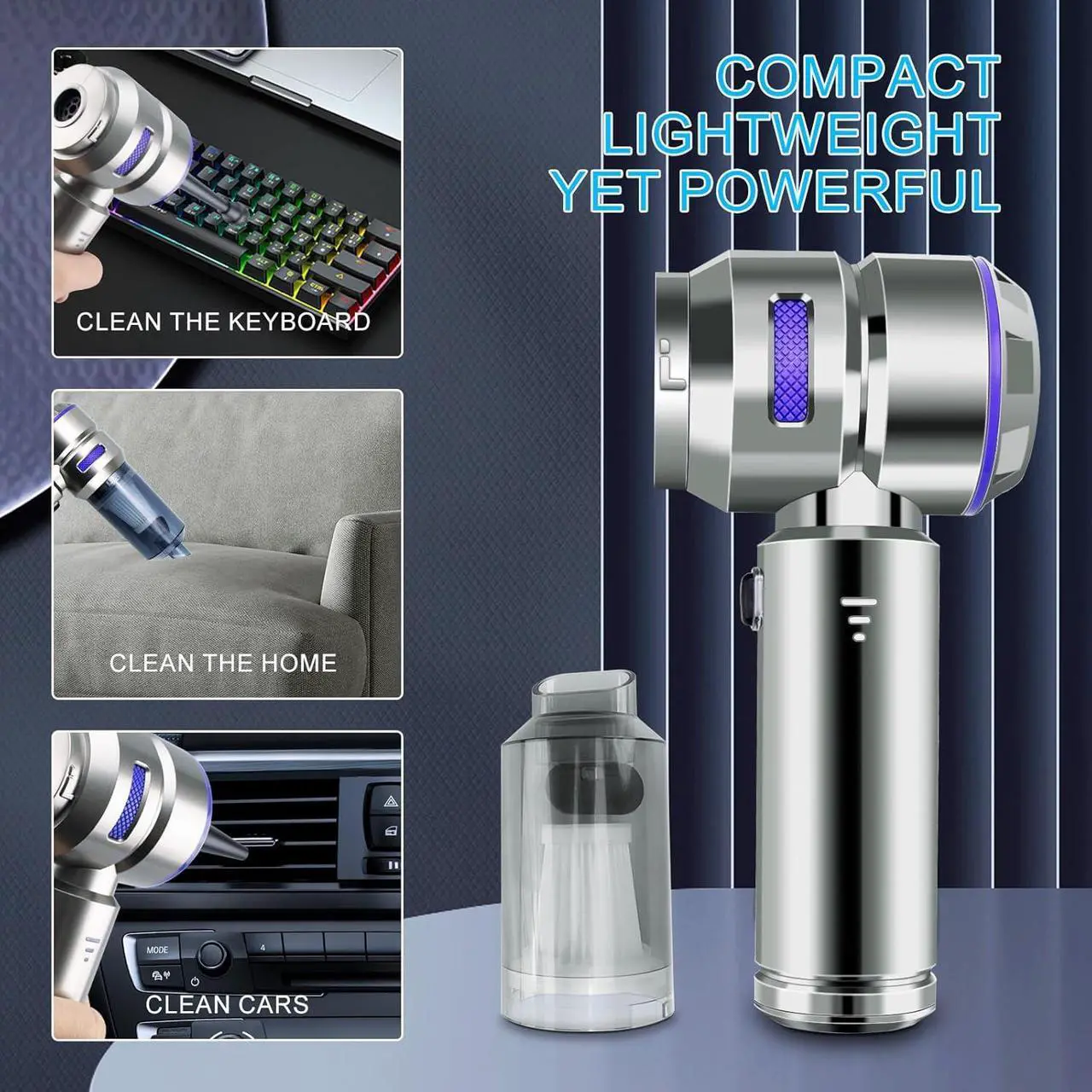 Alt view image 5 of 6 - Handheld Vacuum Cordless - 21KPa Strong Suction Car Vacuum Cleaner with 6000mAh Battery & Type-C Charging, 0.4L Dust Cup, Portable car Vacuum for Car Detailing, Home, Camping - Blue