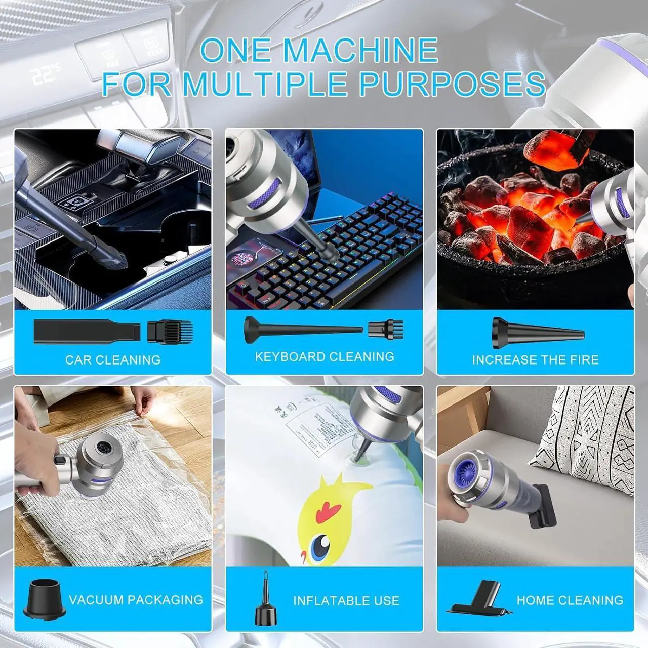 Alt view image 6 of 6 - Handheld Vacuum Cordless - 21KPa Strong Suction Car Vacuum Cleaner with 6000mAh Battery & Type-C Charging, 0.4L Dust Cup, Portable car Vacuum for Car Detailing, Home, Camping - Blue