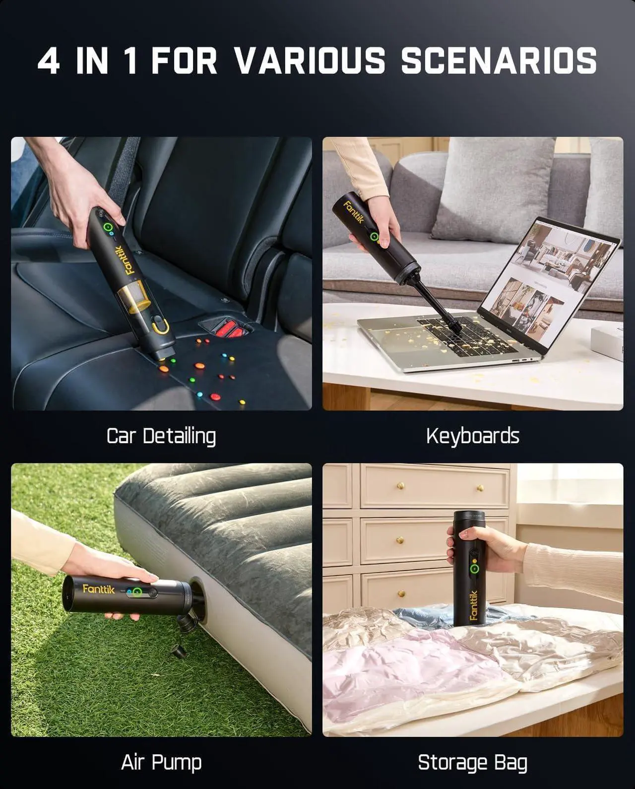 Alt view image 3 of 7 - Fanttik Slim V10 Mate Cordless Car Vacuum, 4-in-1 Portable Mini Handheld Vacuum, 17000pa Suction Power, Upgraded Smart Display, 2 Suction Modes for Car, Office Desk, Keyboards