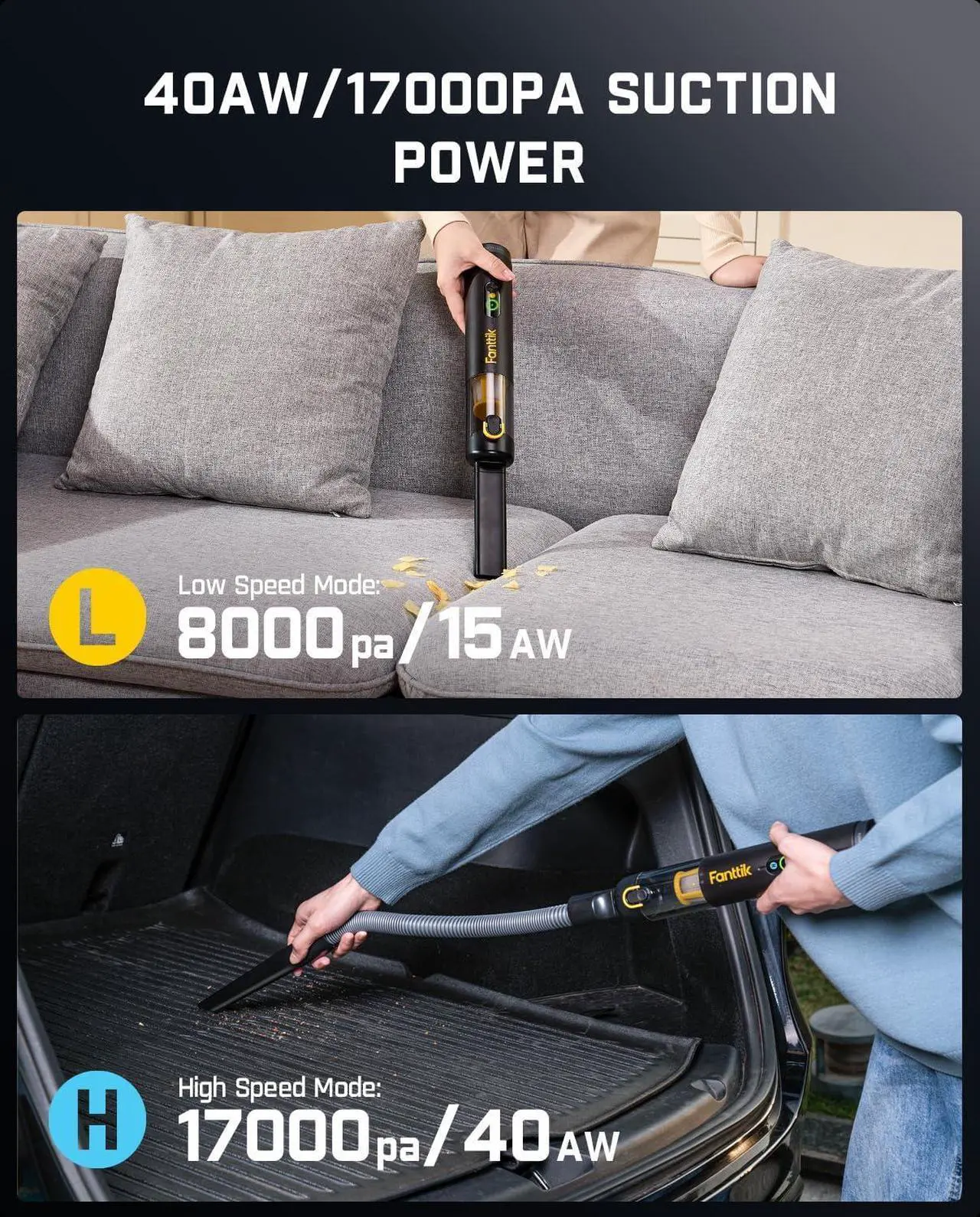 Alt view image 4 of 7 - Fanttik Slim V10 Mate Cordless Car Vacuum, 4-in-1 Portable Mini Handheld Vacuum, 17000pa Suction Power, Upgraded Smart Display, 2 Suction Modes for Car, Office Desk, Keyboards