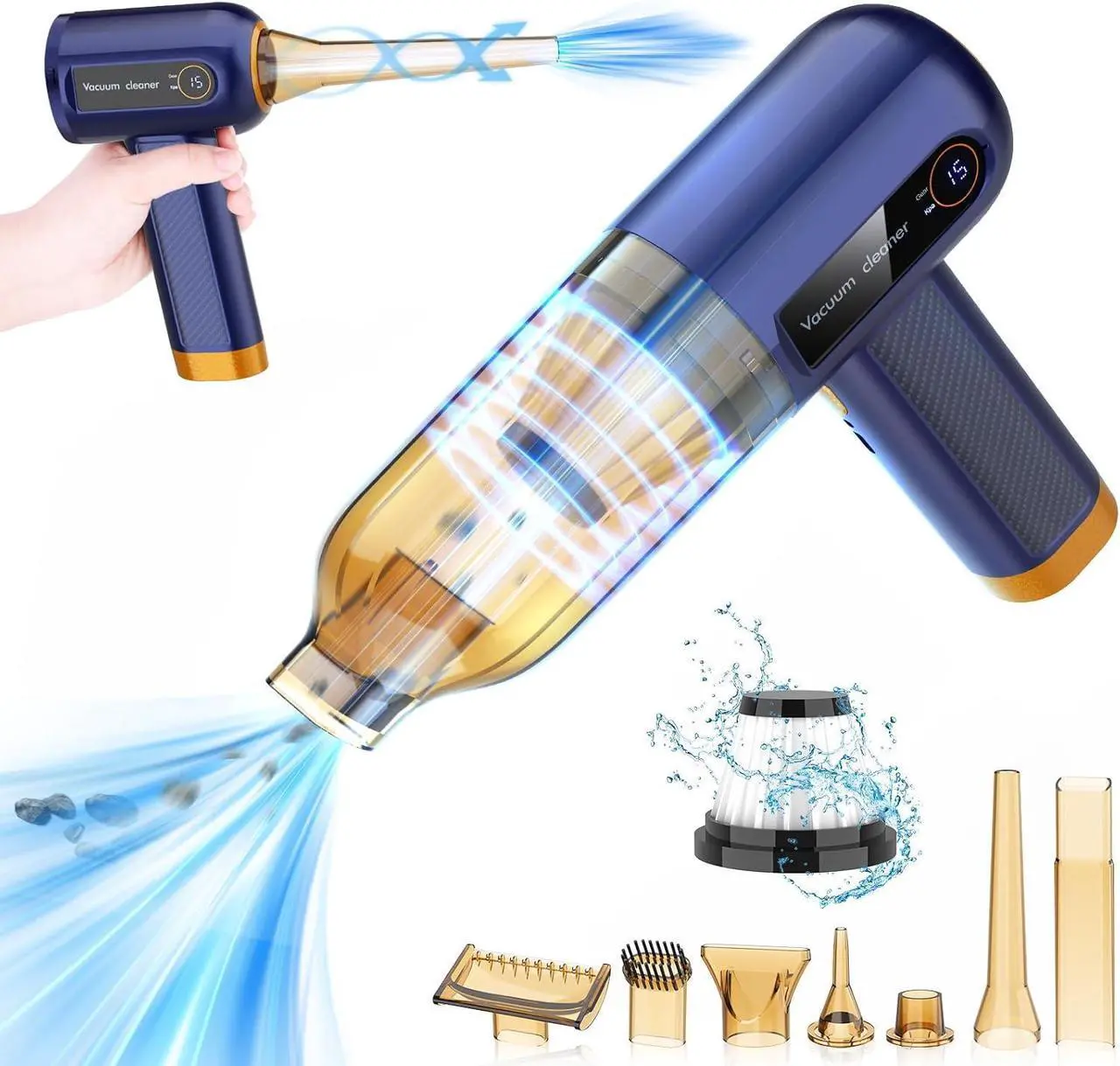 Main image of Musclez Car Vacuum Cleaner, 15000PA Mini Portable Handheld Car Vacuum Rechargeable Dust Buster, Wireless Air Blower, LED Display Powerful Cordless Vacuum Cleaner for Home Pet Hair Office(Blue)