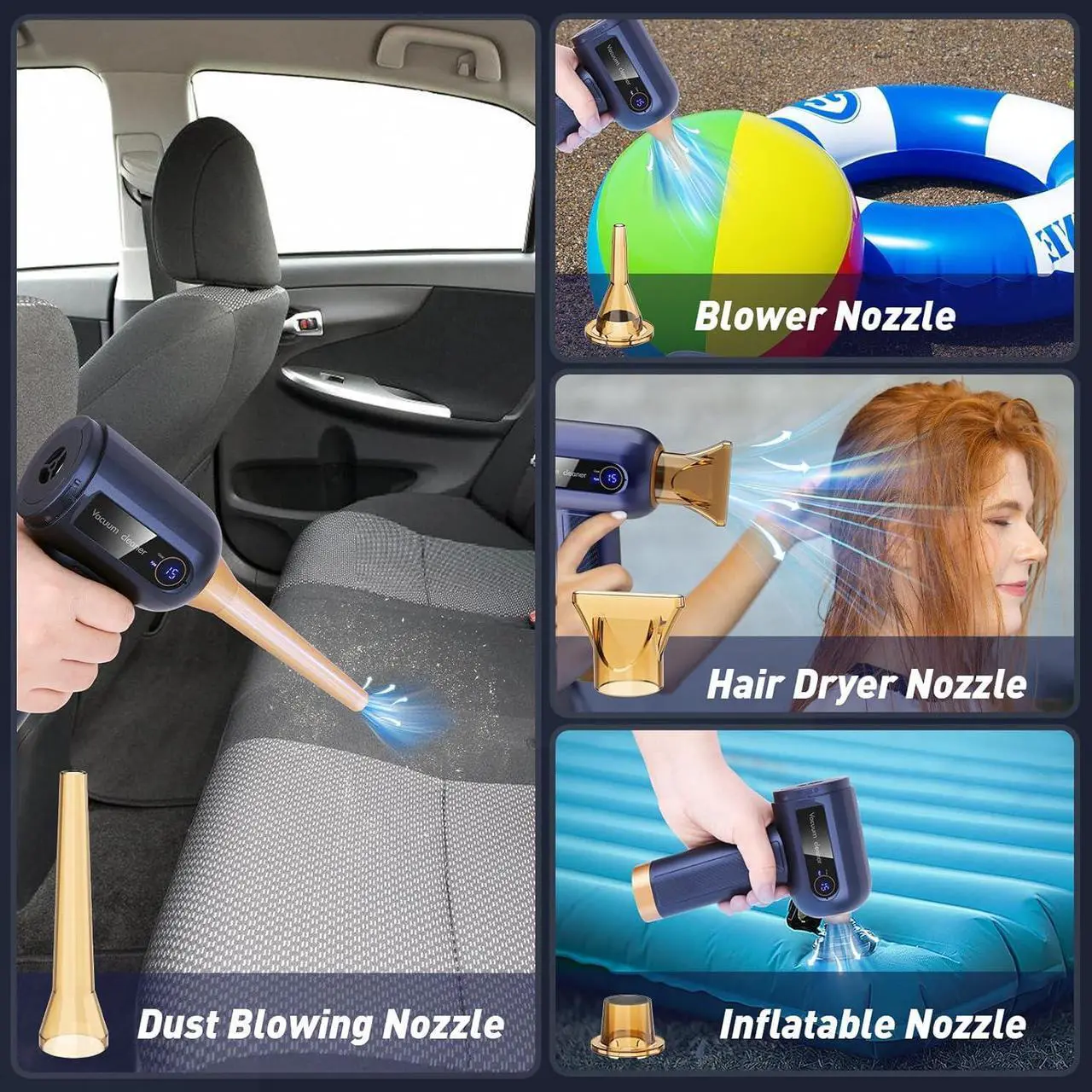 Alt view image 5 of 7 - Musclez Car Vacuum Cleaner, 15000PA Mini Portable Handheld Car Vacuum Rechargeable Dust Buster, Wireless Air Blower, LED Display Powerful Cordless Vacuum Cleaner for Home Pet Hair Office(Blue)