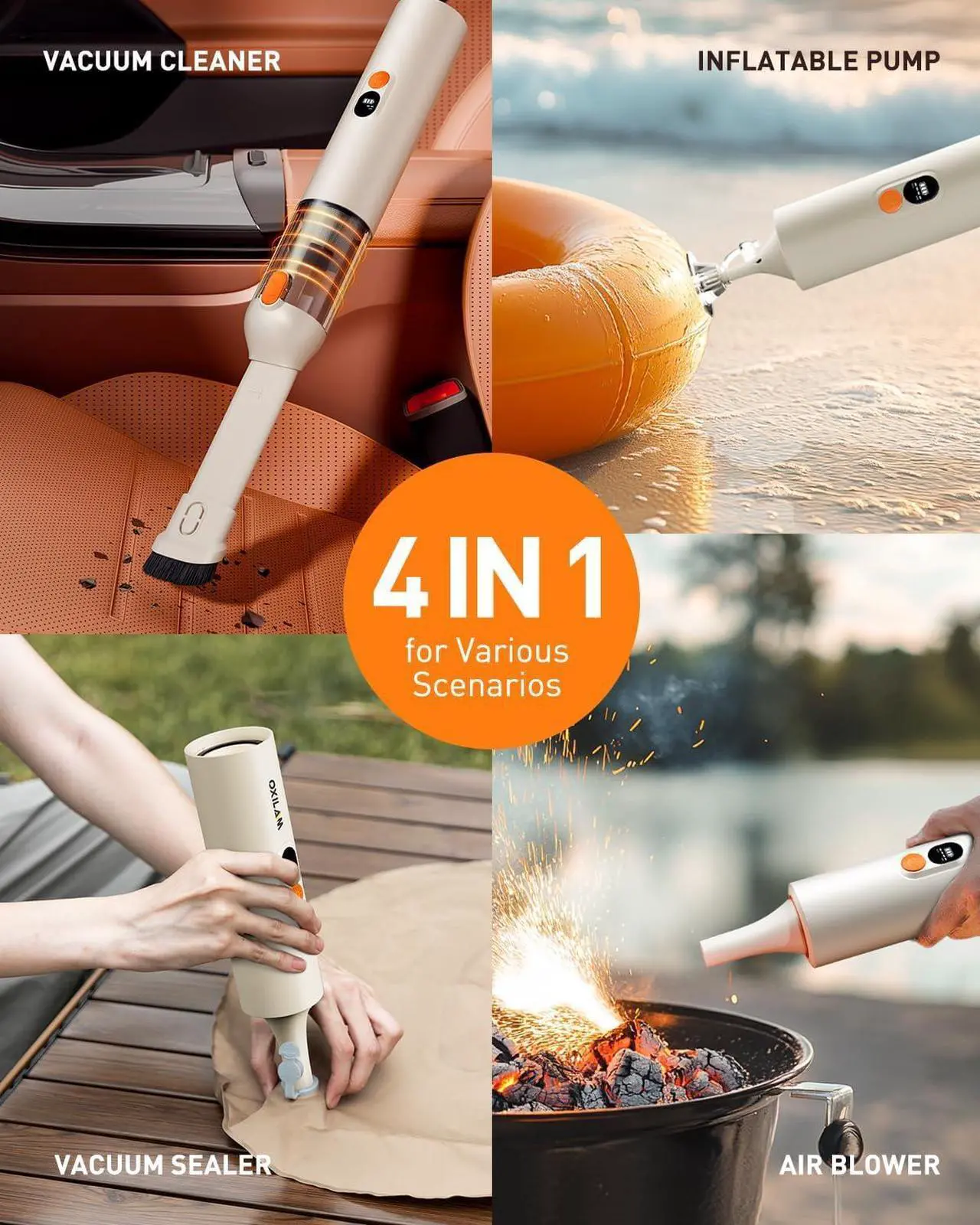 Alt view image 2 of 7 - OXILAM 4 in 1 Car Vacuum - Handheld Vacuum 14000PA High Power, Portable Cordless Small Vacuum, Blow & Suction 2 in 1, Up to 30 Mins Runtime, Multi-Nozzles, Vacuum Cleaner for Home, Pet, Car, Office
