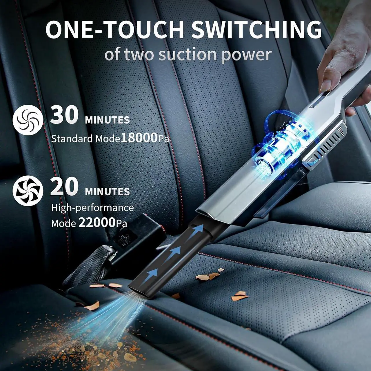 Alt view image 2 of 6 - Cordless Handheld Vacuum Cleaner - 22000Pa, Rechargeable Dust Buster for Car, High Power Portable Vacuum
