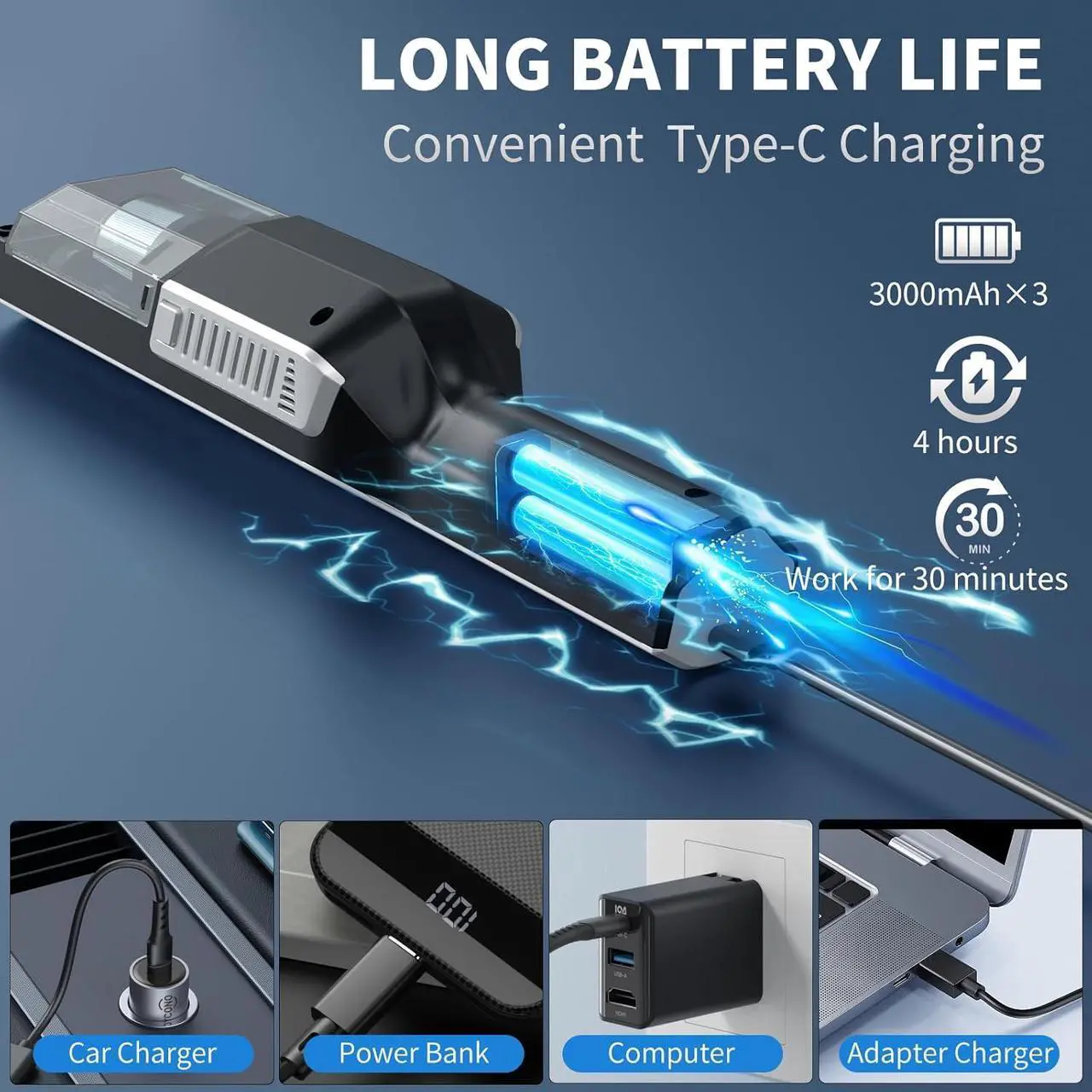 Alt view image 4 of 6 - Cordless Handheld Vacuum Cleaner - 22000Pa, Rechargeable Dust Buster for Car, High Power Portable Vacuum