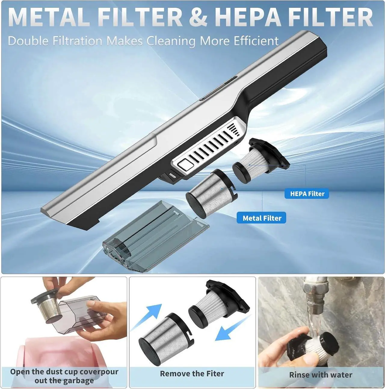 Alt view image 6 of 6 - Cordless Handheld Vacuum Cleaner - 22000Pa, Rechargeable Dust Buster for Car, High Power Portable Vacuum
