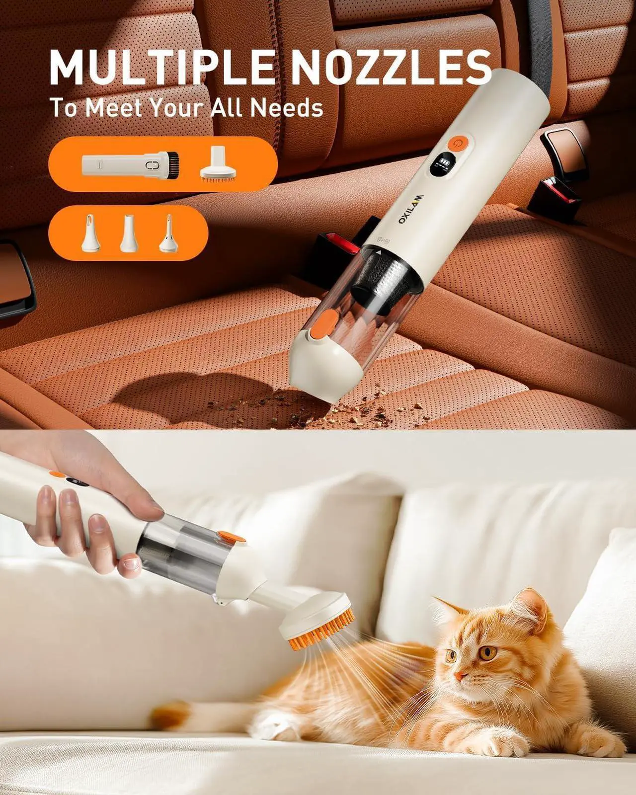 Alt view image 4 of 7 - OXILAM 4 in 1 Car Vacuum - Handheld Vacuum 14000PA High Power, Portable Cordless Small Vacuum, Blow & Suction 2 in 1, Up to 30 Mins Runtime, Multi-Nozzles, Vacuum Cleaner for Home, Pet, Car, Office